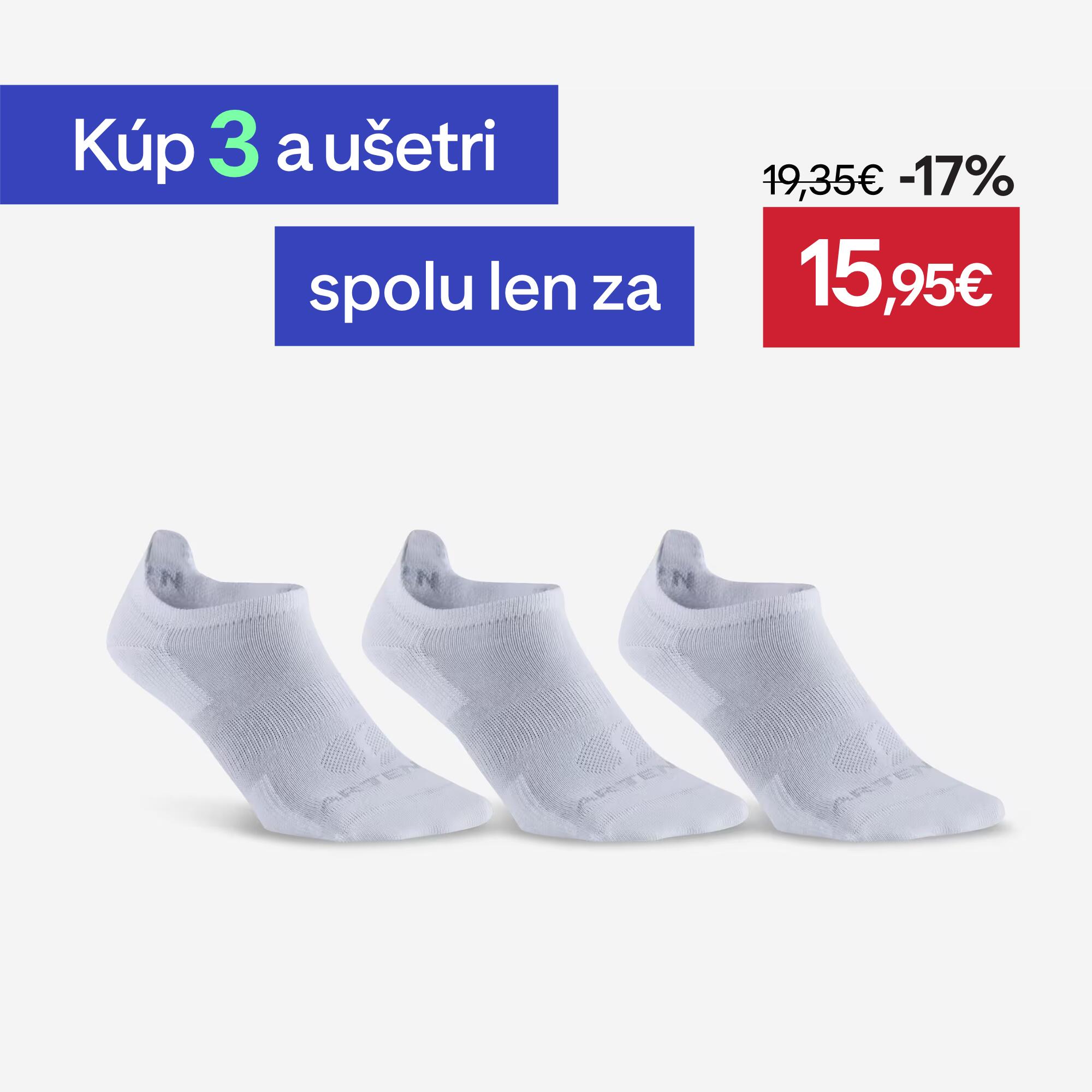 DECATHLON Športové ponožky RS 160 nízke biele 3 páry 35-38