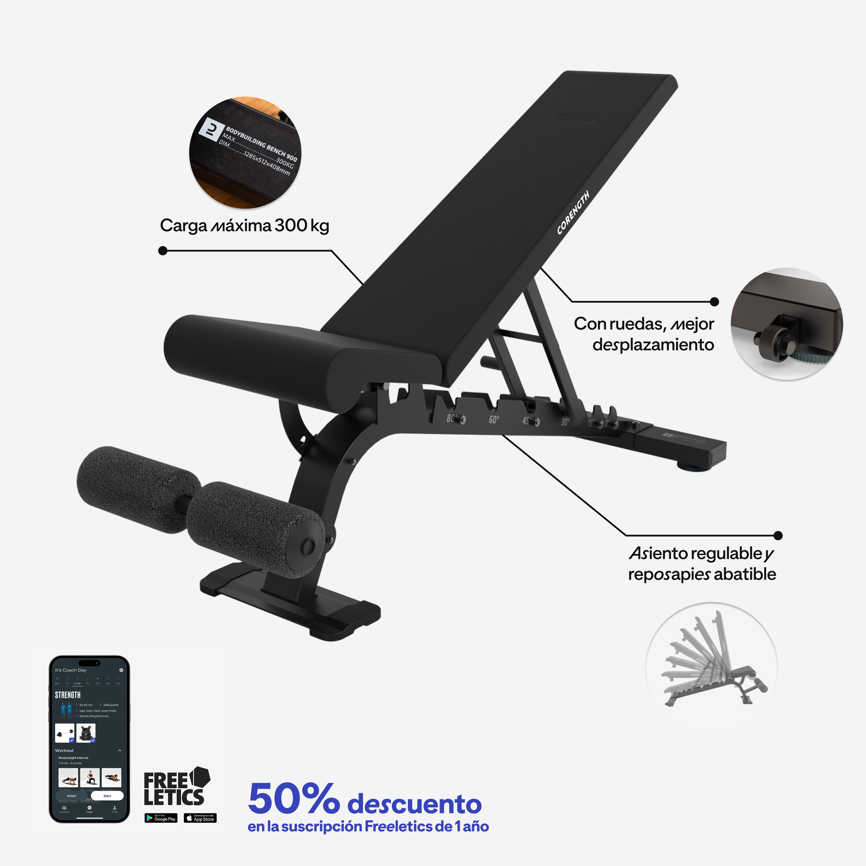 Banco Musculación Bench 900 Reforzado Inclinable Reclinable 2/22
