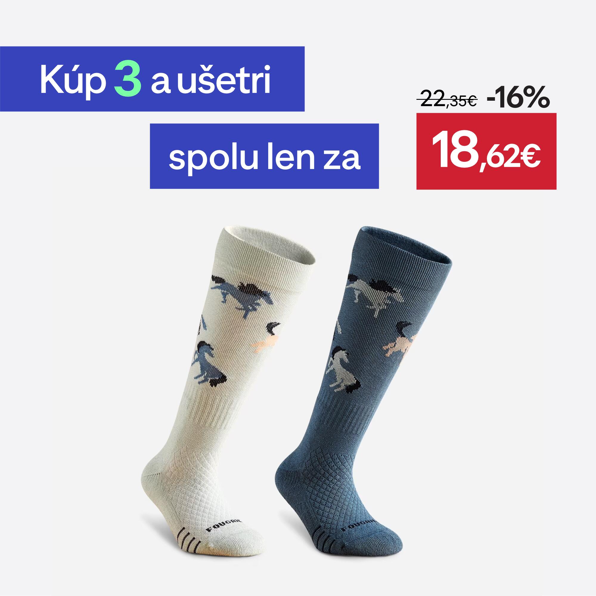 FOUGANZA Detské jazdecké podkolienky SKS 500 s motívom 2 páry zelené 31-34