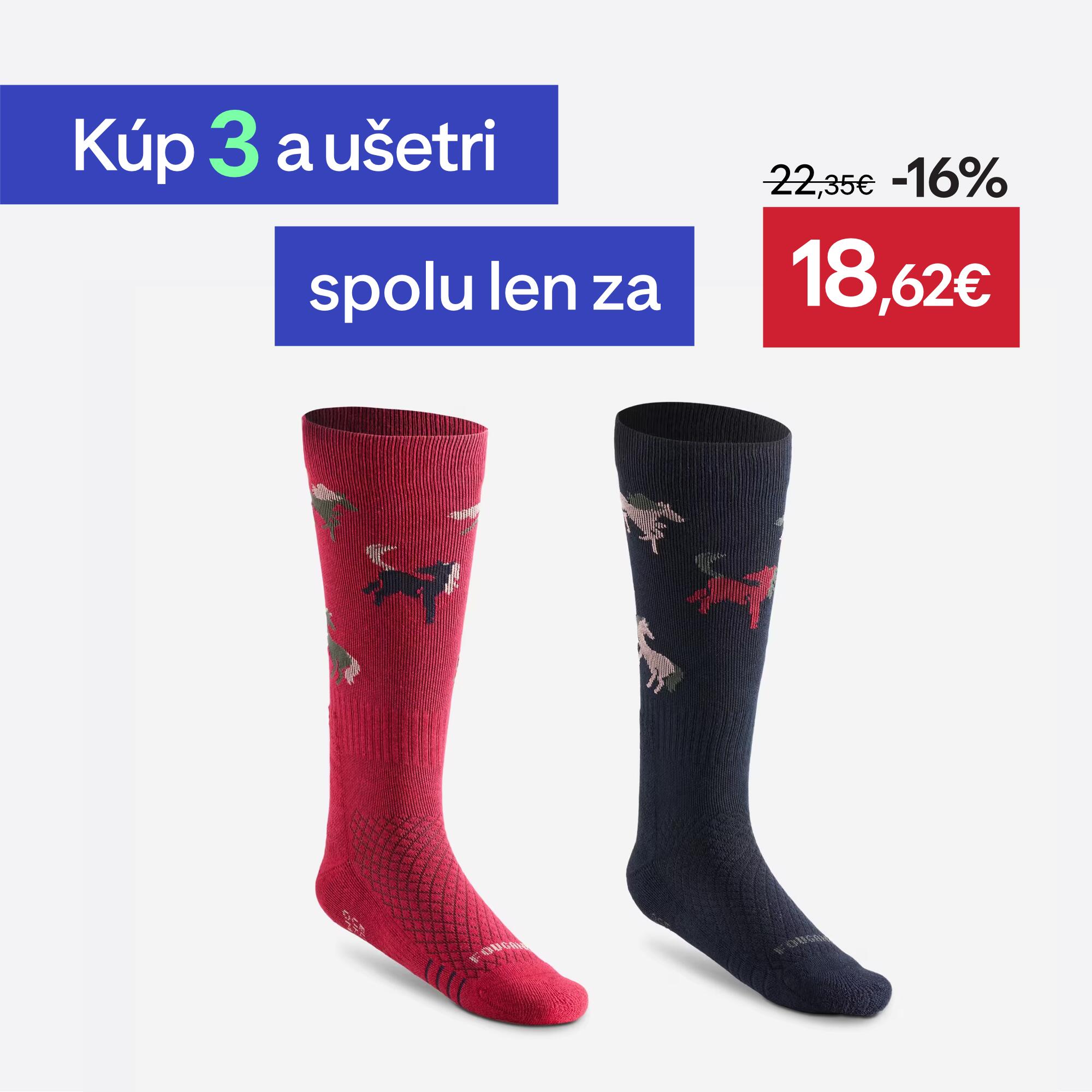 FOUGANZA Detské jazdecké podkolienky SKS 500 2 páry modré ružové 35-38