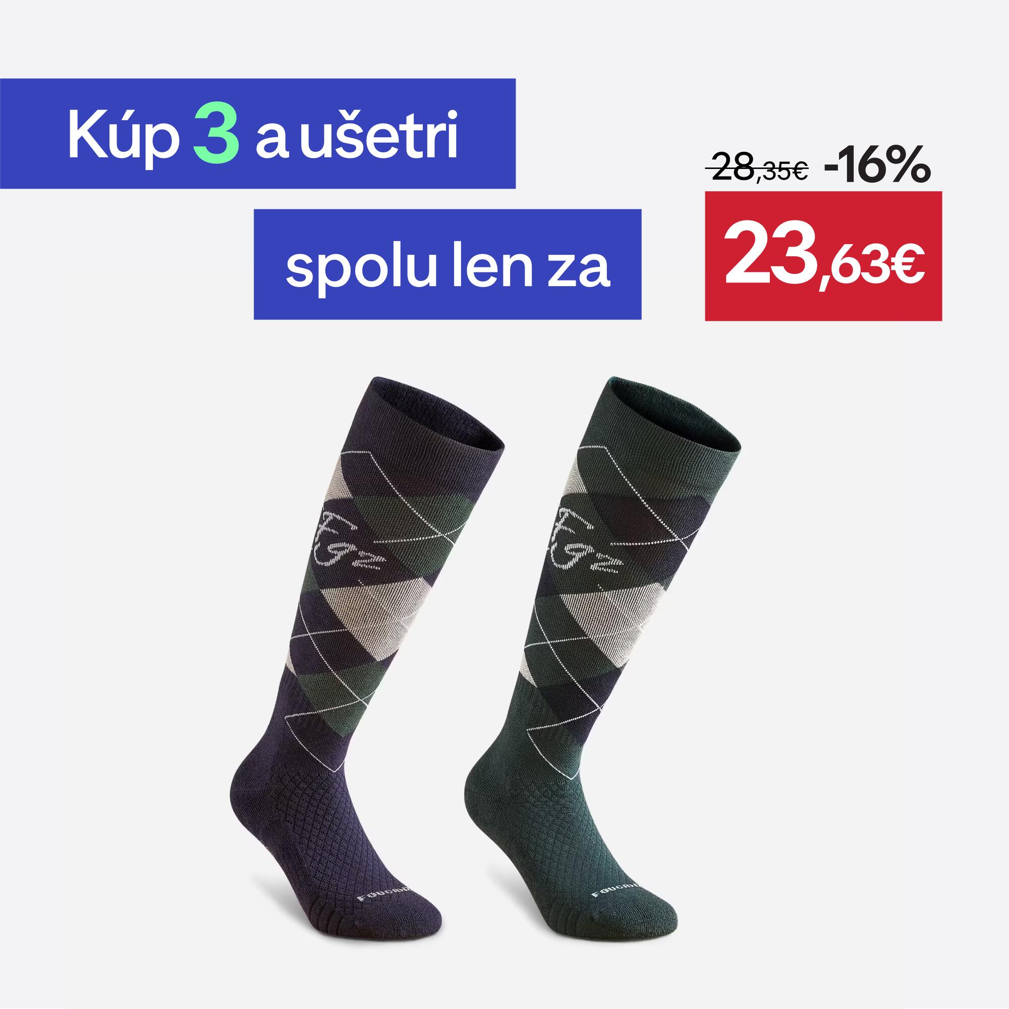Jazdecké podkolienky 500 s grafickým motívom tmavomodro-zelené 2 páry 7/7