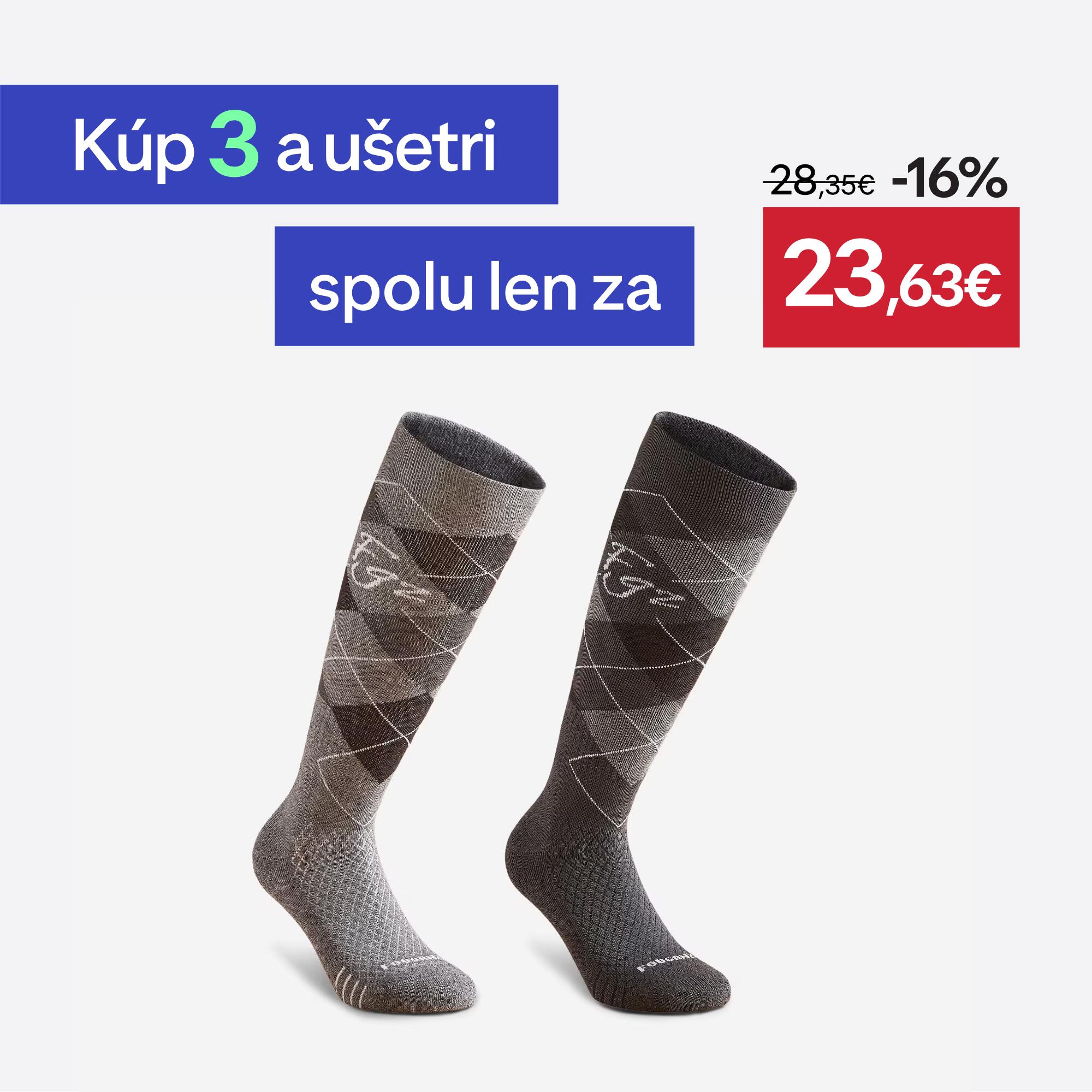FOUGANZA Jazdecké podkolienky 500 s grafickým motívom čierno-sivé 2 páry 35-38