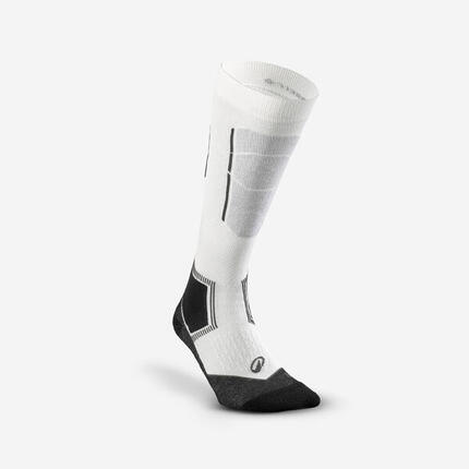 Chaussettes de ski en laine Mérinos adulte, 500 noir et blanc