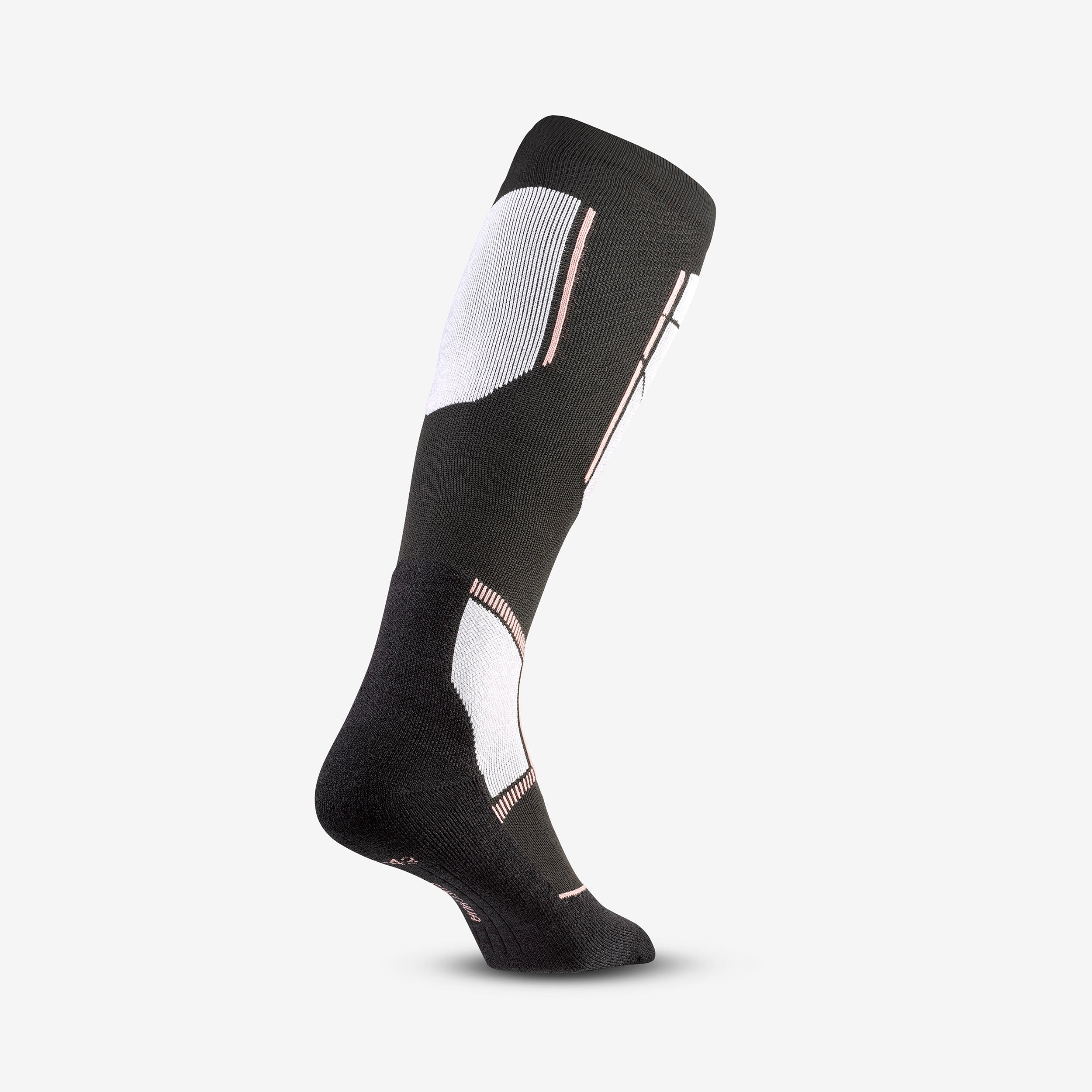 Chaussettes thermiques  de ski en laine Mérinos adulte, 500 noir et rose 2/6