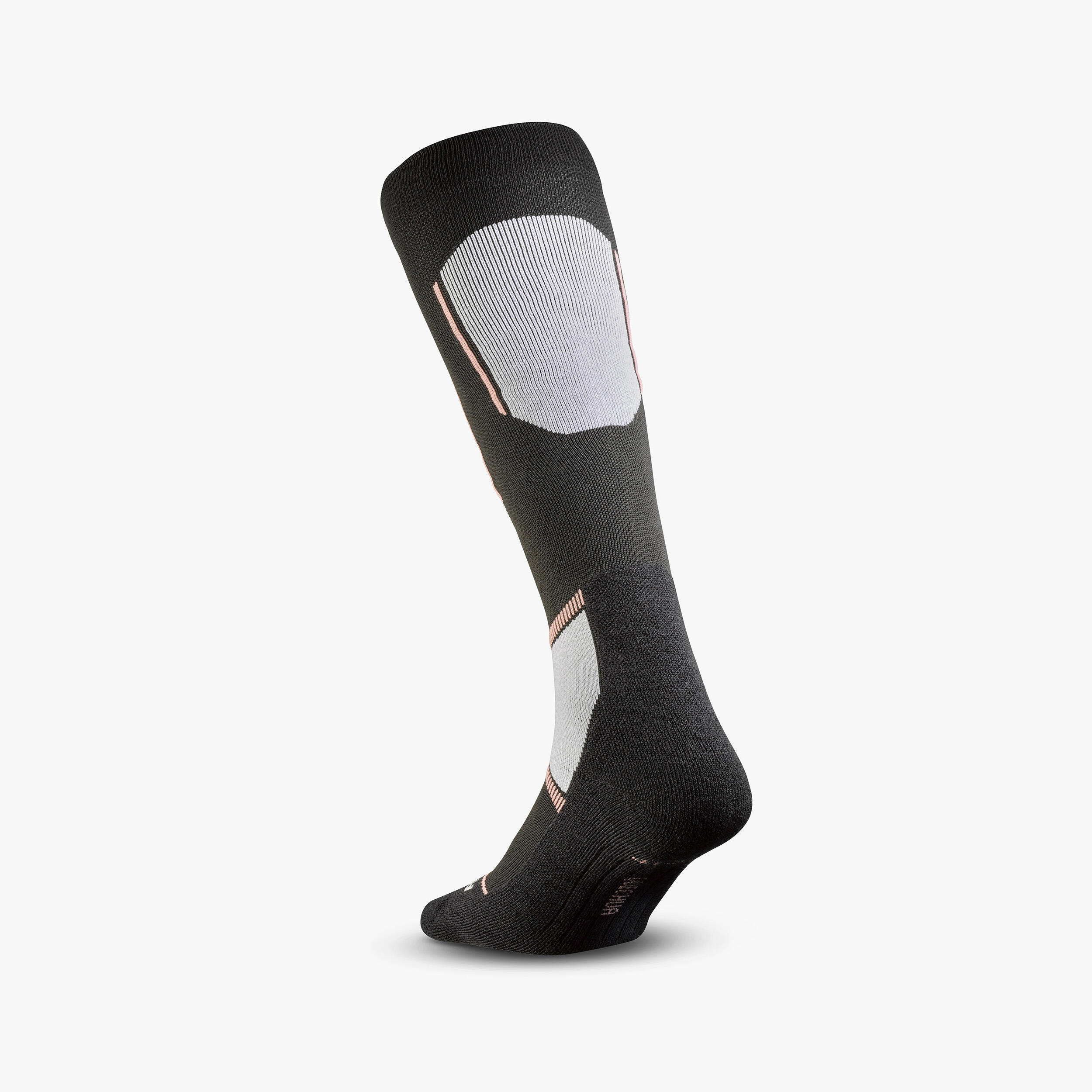 Chaussettes thermiques  de ski en laine Mérinos adulte, 500 noir et rose 4/6