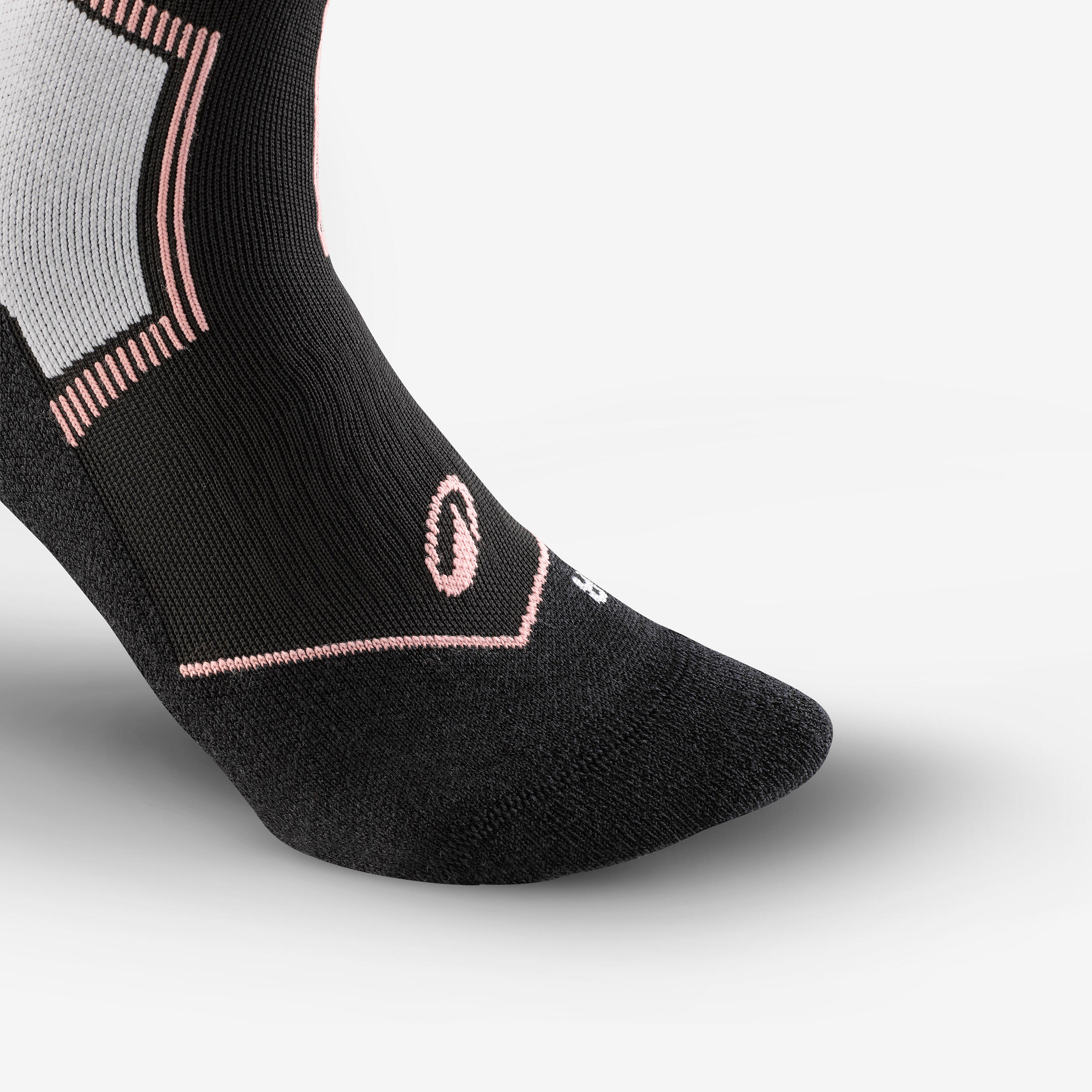 Chaussettes thermiques  de ski en laine Mérinos adulte, 500 noir et rose 3/6