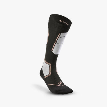 Chaussettes de ski en laine Mérinos adulte, 500 noir et blanc