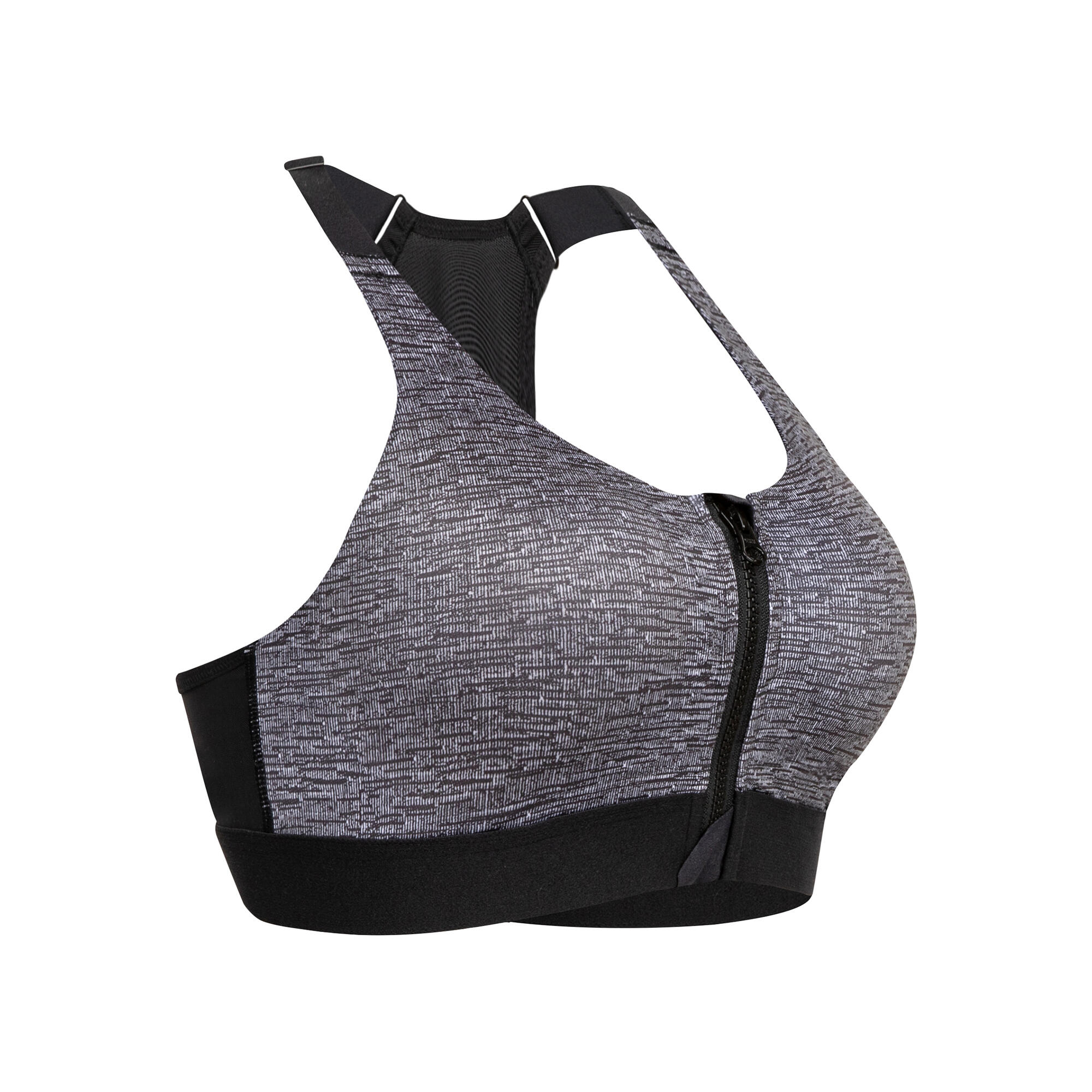 Women Sports Bra, Padded with Zip Detailing, High Support - Grey