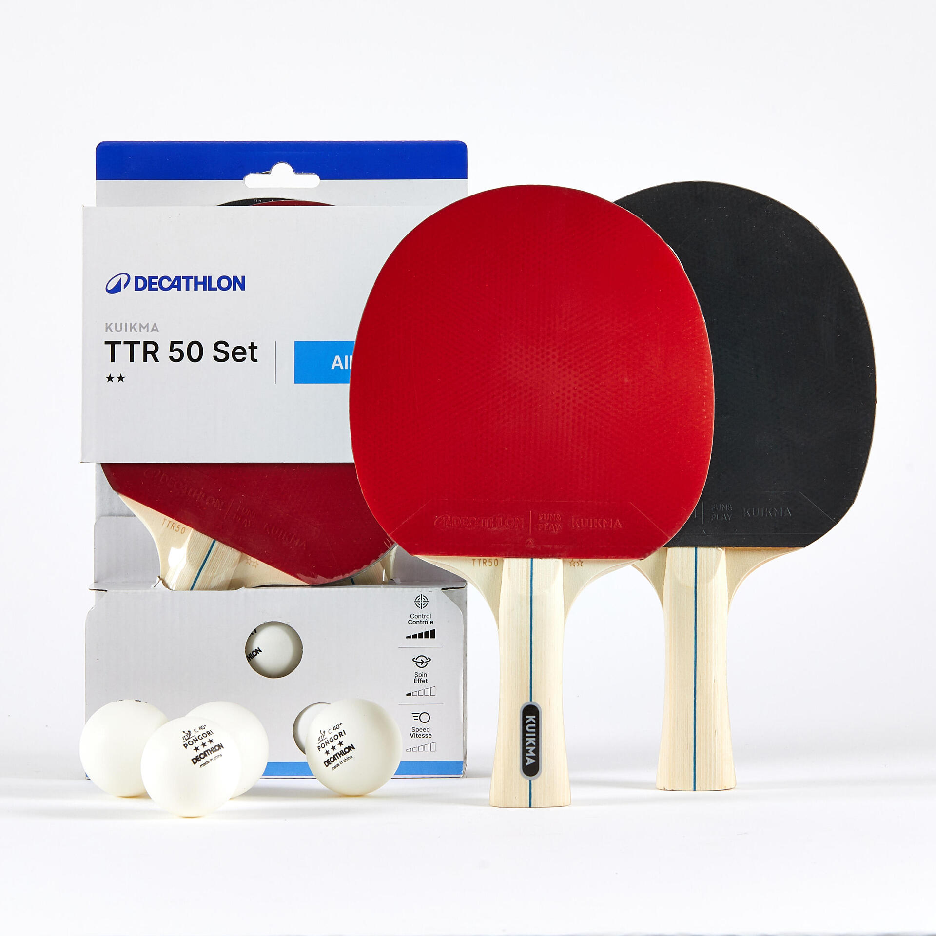Lot De 2 Raquettes De Tennis De Table Et 8 Balles – Kit Complet Pour Débutants, Prise Ergonomique, Caoutchouc 0,4 Mm, Idéal Pour La Famille