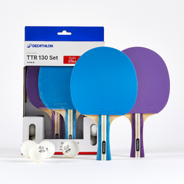 SET 2 RAQUETTES TTR 130 SPIN 4* ITTF ÉCOLE/CLUB VIOLET/BLEU + BALLES