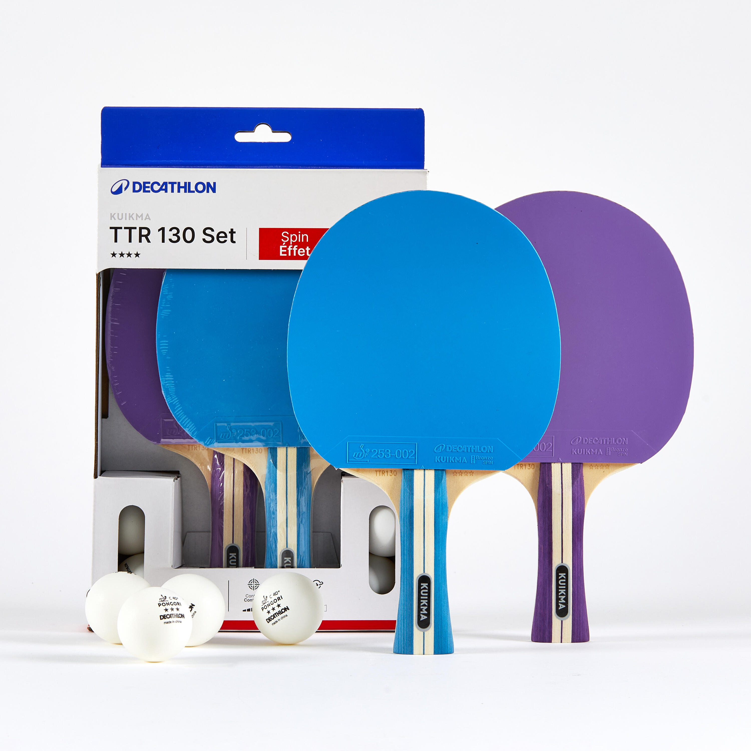 Set of 2 Table Tennis Paddles + 4 Balls, TTR 130 4* Spin - KUIKMA