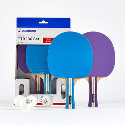 SET 2 RAQUETTES TTR 130 SPIN 4* ITTF ÉCOLE/CLUB VIOLET/BLEU + BALLES