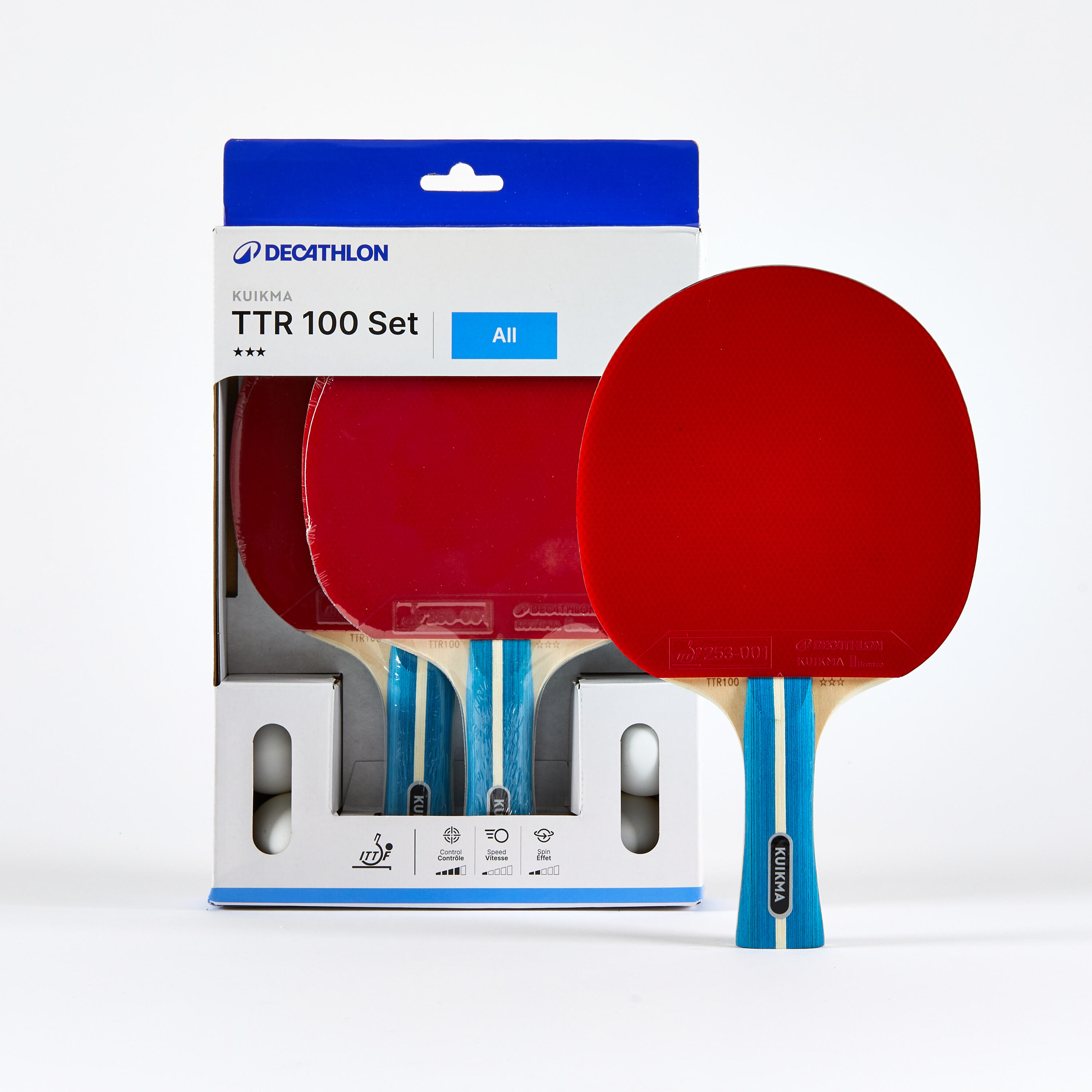 Set de ping-pong con 2 raquetas y pelotas versátil para escuela TTR 100 3* 10/20