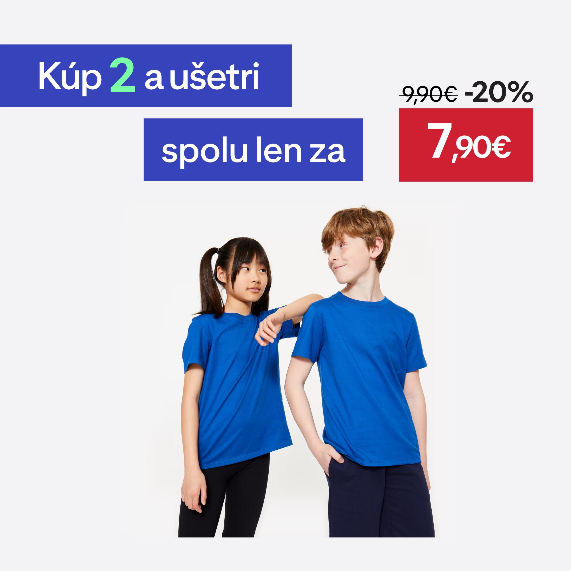 DOMYOS Detské bavlnené tričko unisex na cvičenie modré 113-122 cm
