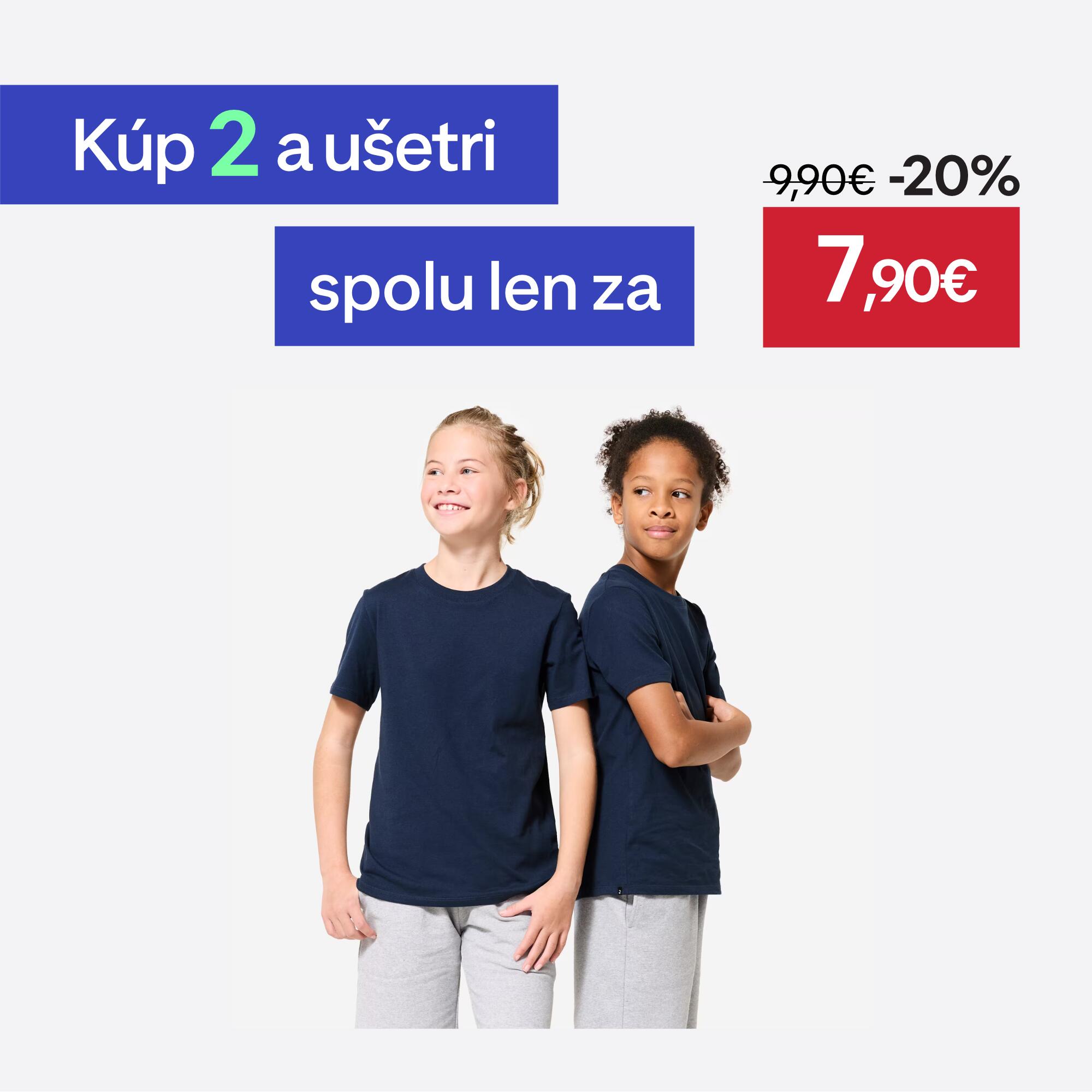 DOMYOS Detské bavlnené tričko unisex na cvičenie tmavomodré 141-150 cm