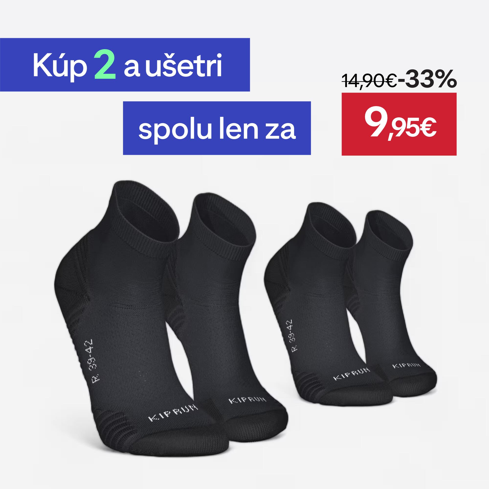 KIPRUN Bežecké ponožky RUN500 hrubé polovysoké čierne 2 páry 39-42