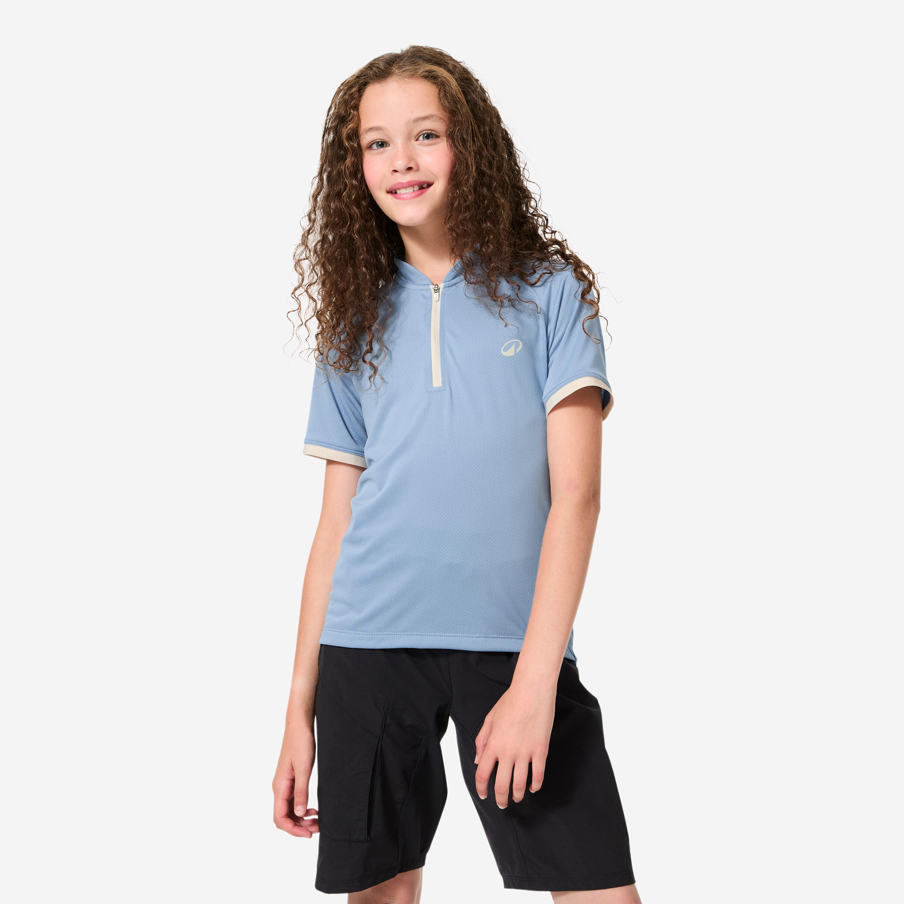Decathlon UK BTWIN Kids' 7-11 Years Expl500 Short-sleeved Cycling Jersey - Blue | FREE Click & Collect at Stores and Asda. 365 Days return available.