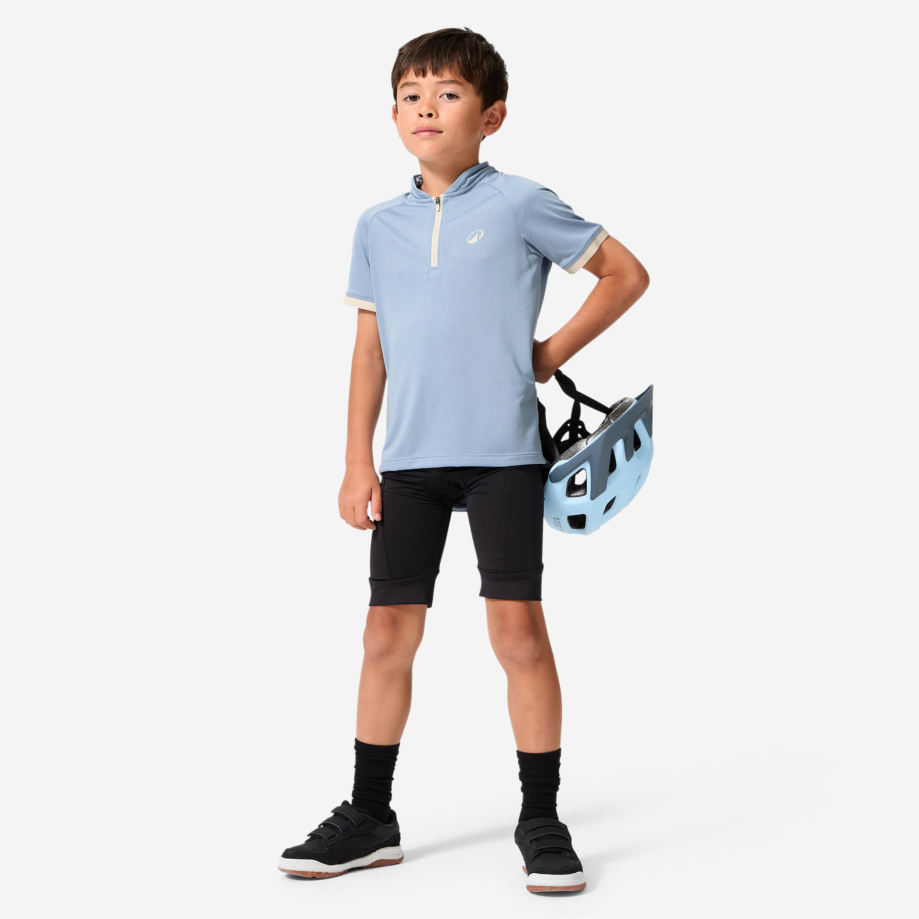 Fietsshirt 500 met korte mouwen voor kinderen blauw 7-11 jaar