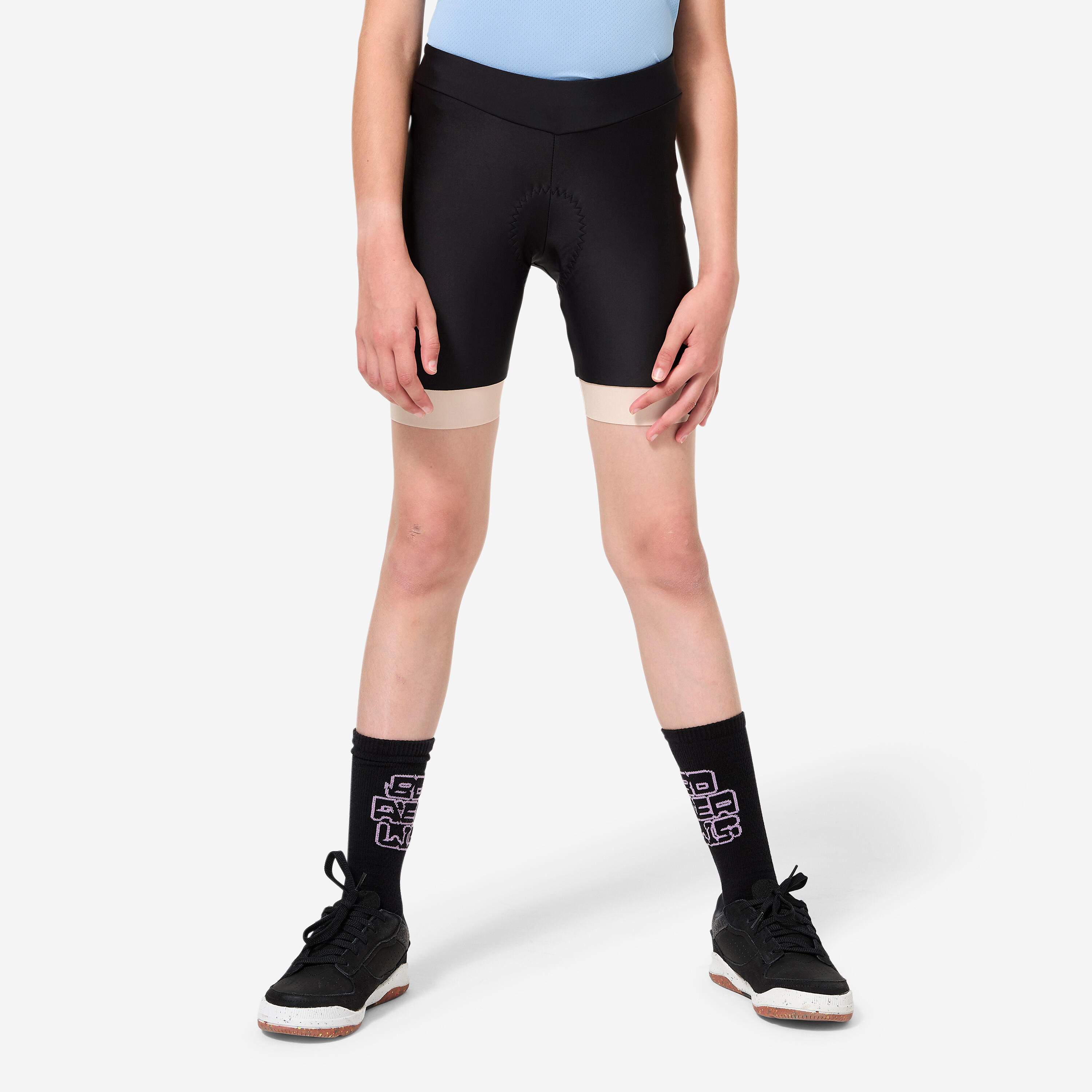 Decathlon UK BTWIN 500 Kids Cycling Shorts 7-13 Years-black/beige | FREE Click & Collect at Stores and Asda. 365 Days return available.