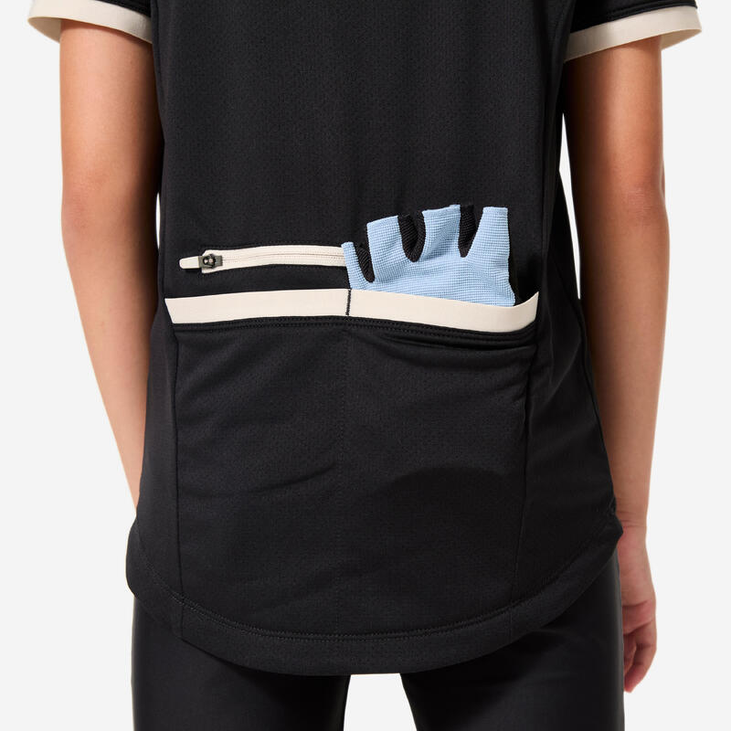 Tricou ciclism 500 Negru Copii 7-11 ani