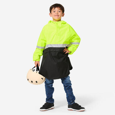 Fietsponcho voor kinderen zichtbaarheid dag en nacht zwart/fluogeel