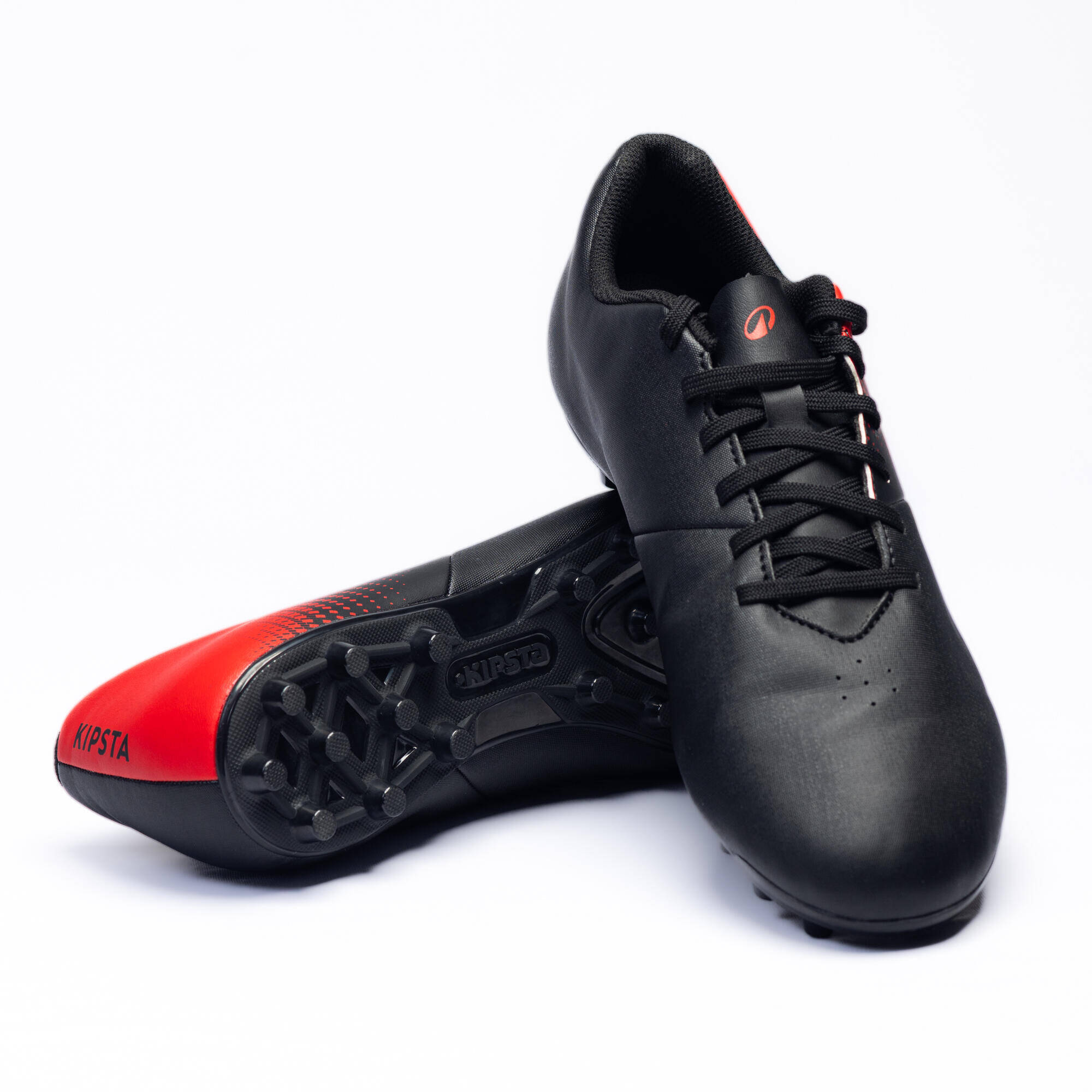 Men Football Shoes Agility 100 for Firm Ground Black Red -  2