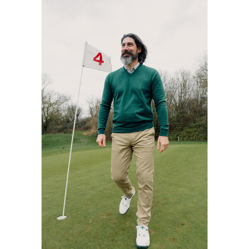 Pulover golf 100% bumbac cu guler în V MW100 Verde Bărbați