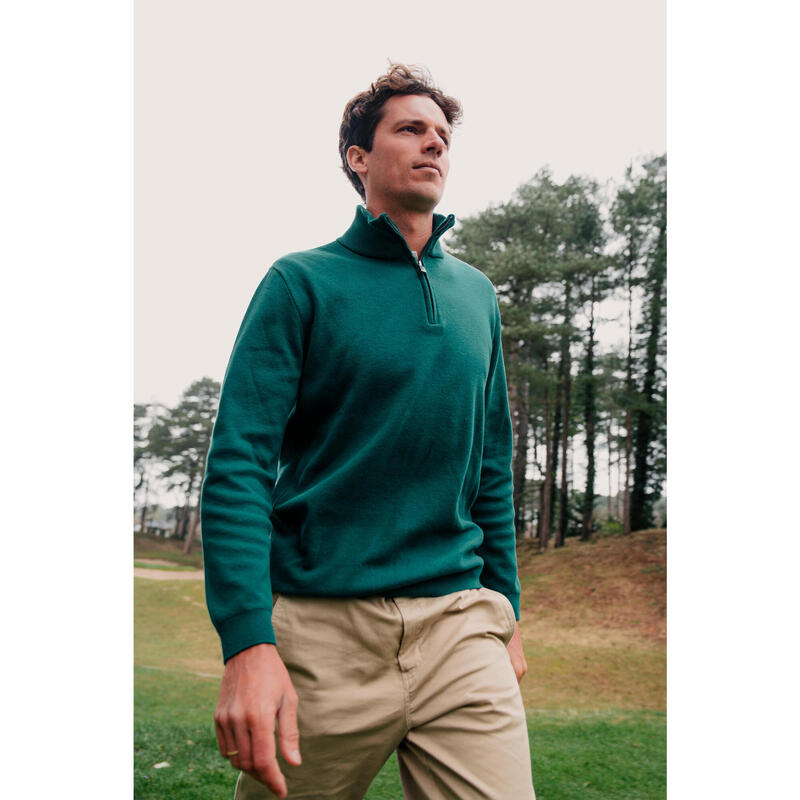 Pulover golf guler ridicat cu fermoar MW500 Verde Bărbați