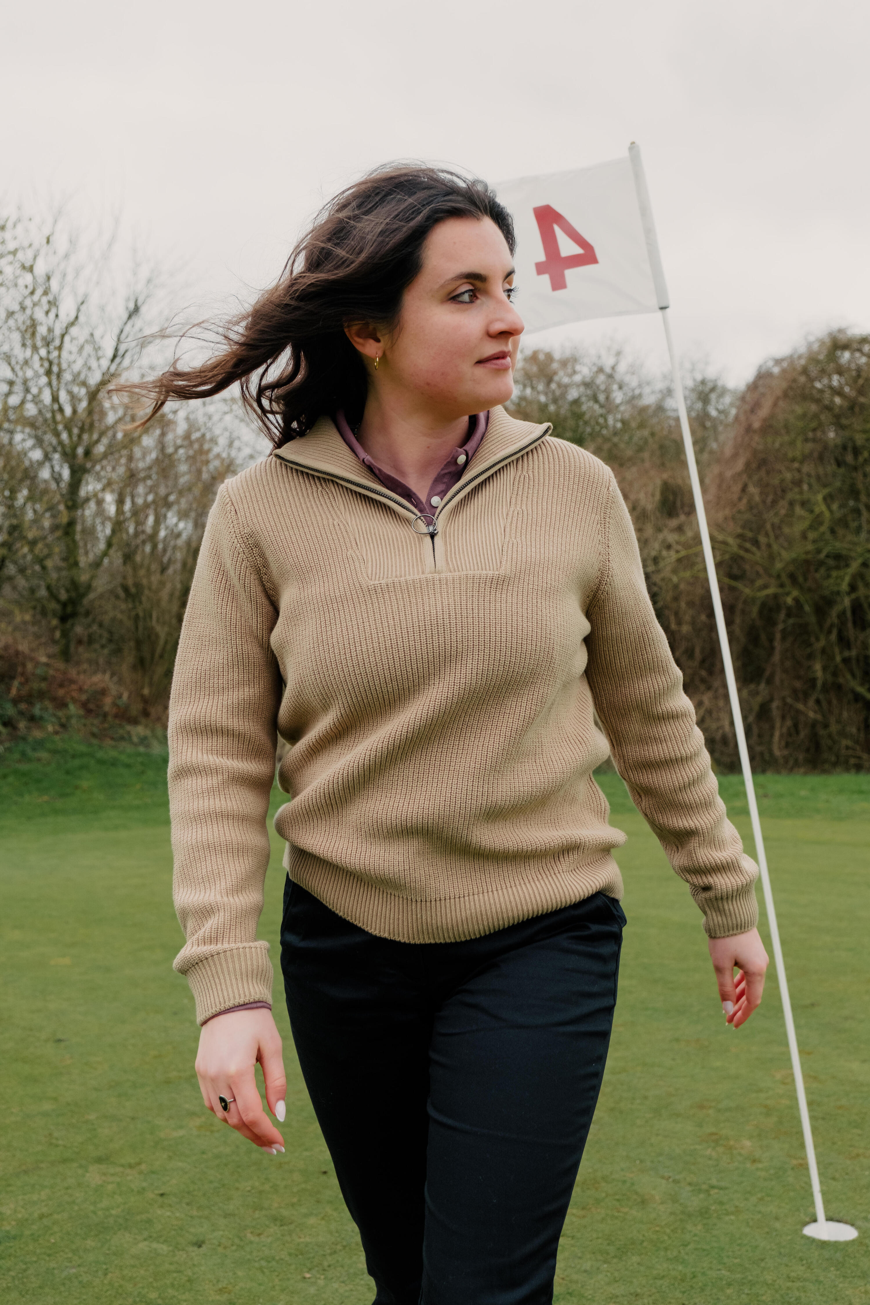 Pull golf zippé femme, MW500 beige 10/10