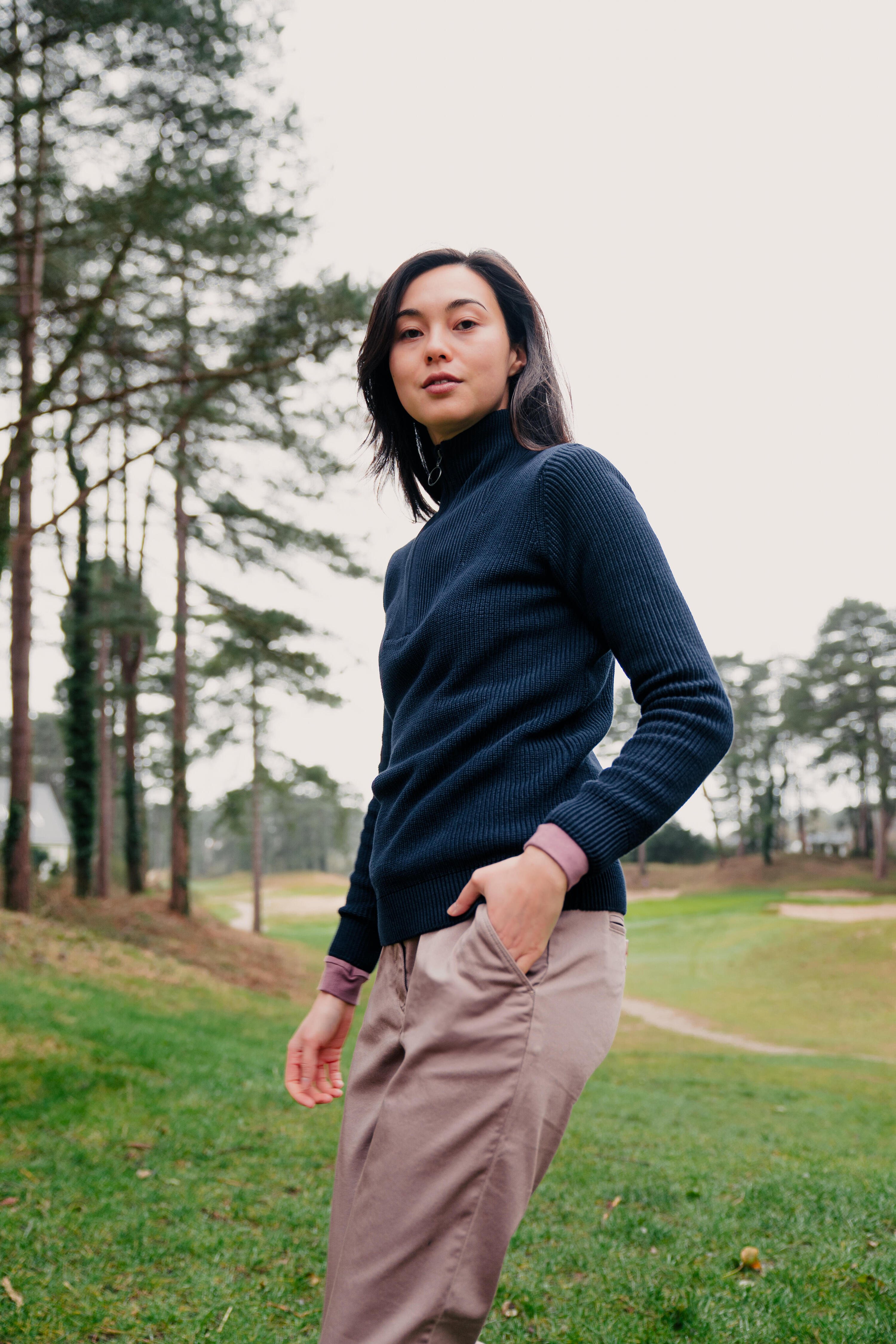 Maglione golf donna MW 500 blu 8/9