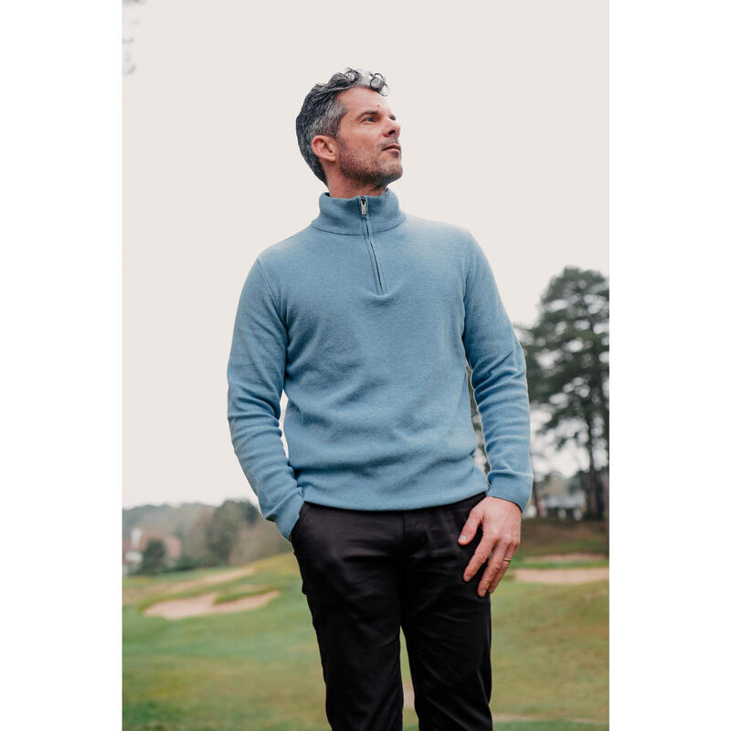 Pulover golf guler ridicat cu fermoar MW500 Albastru deschis Bărbați
