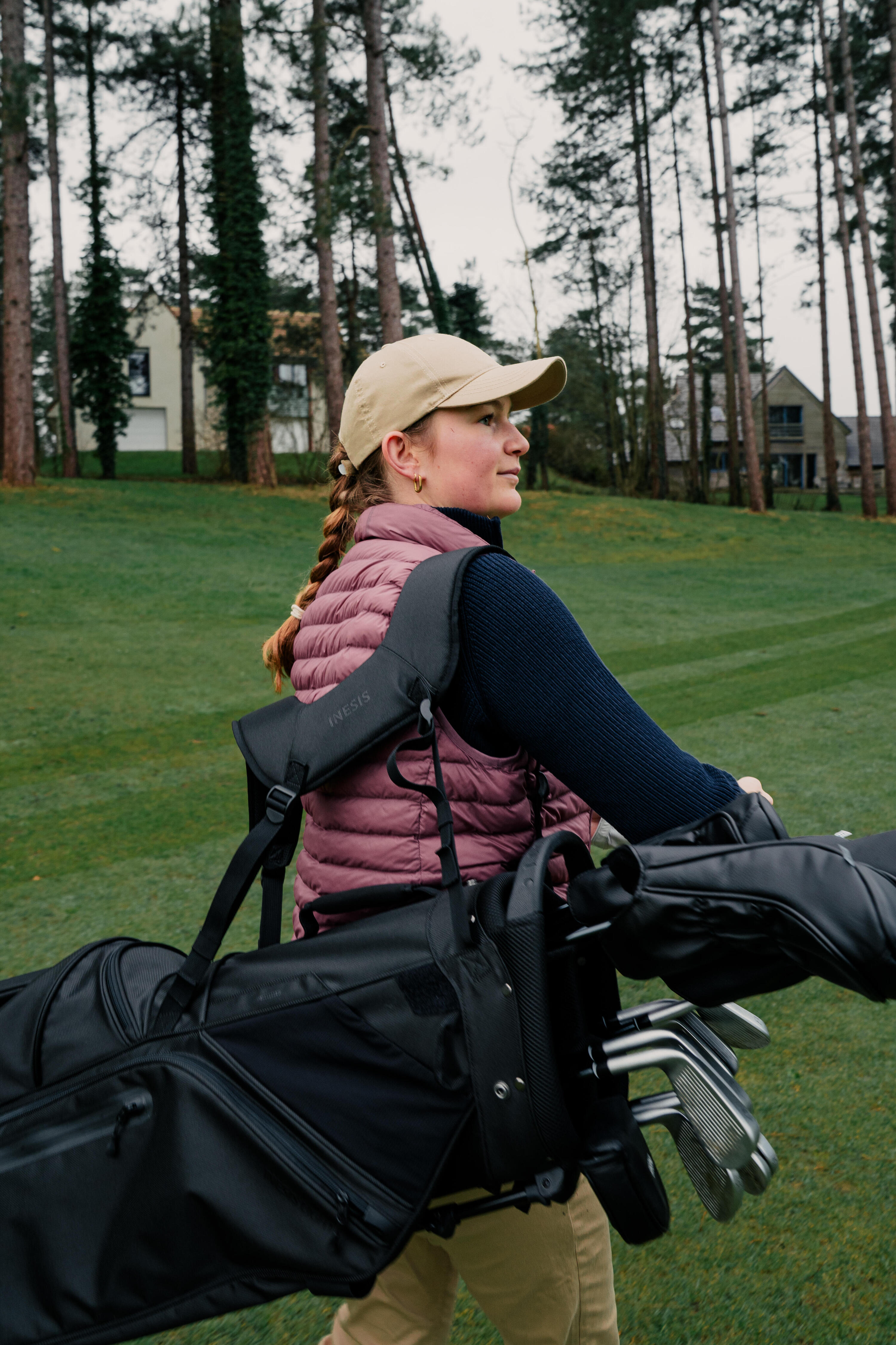 Doudoune de golf sans manches Femme, MW500 violet grisé 13/14