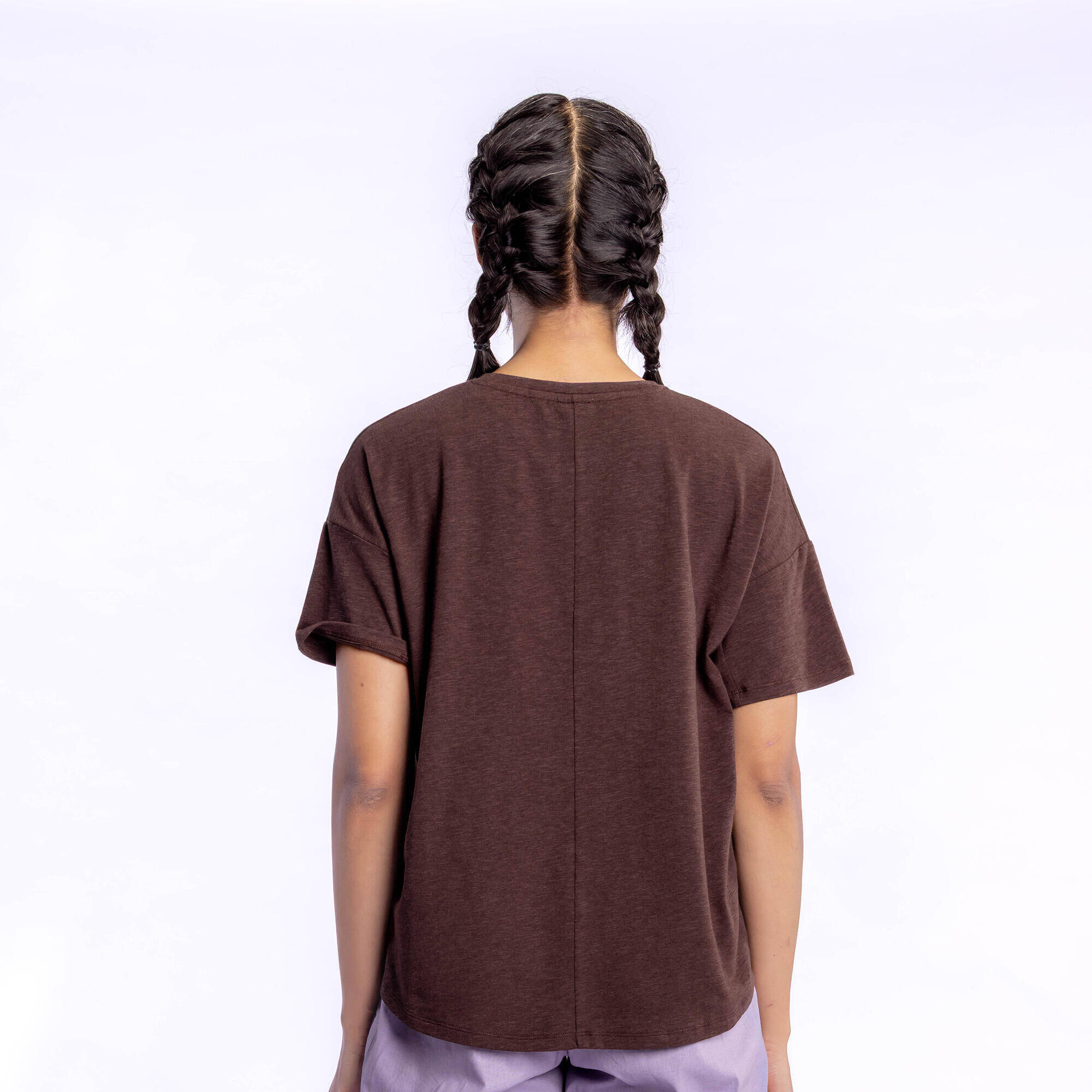 Women's Short-Sleeved Yoga T-Shirt - Wengé Brown -  4