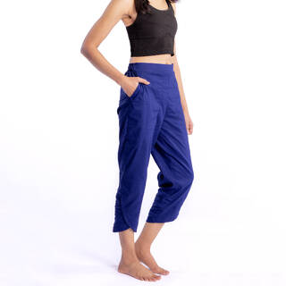 Women's High-Waisted Dhoti Yoga Pants - Blue