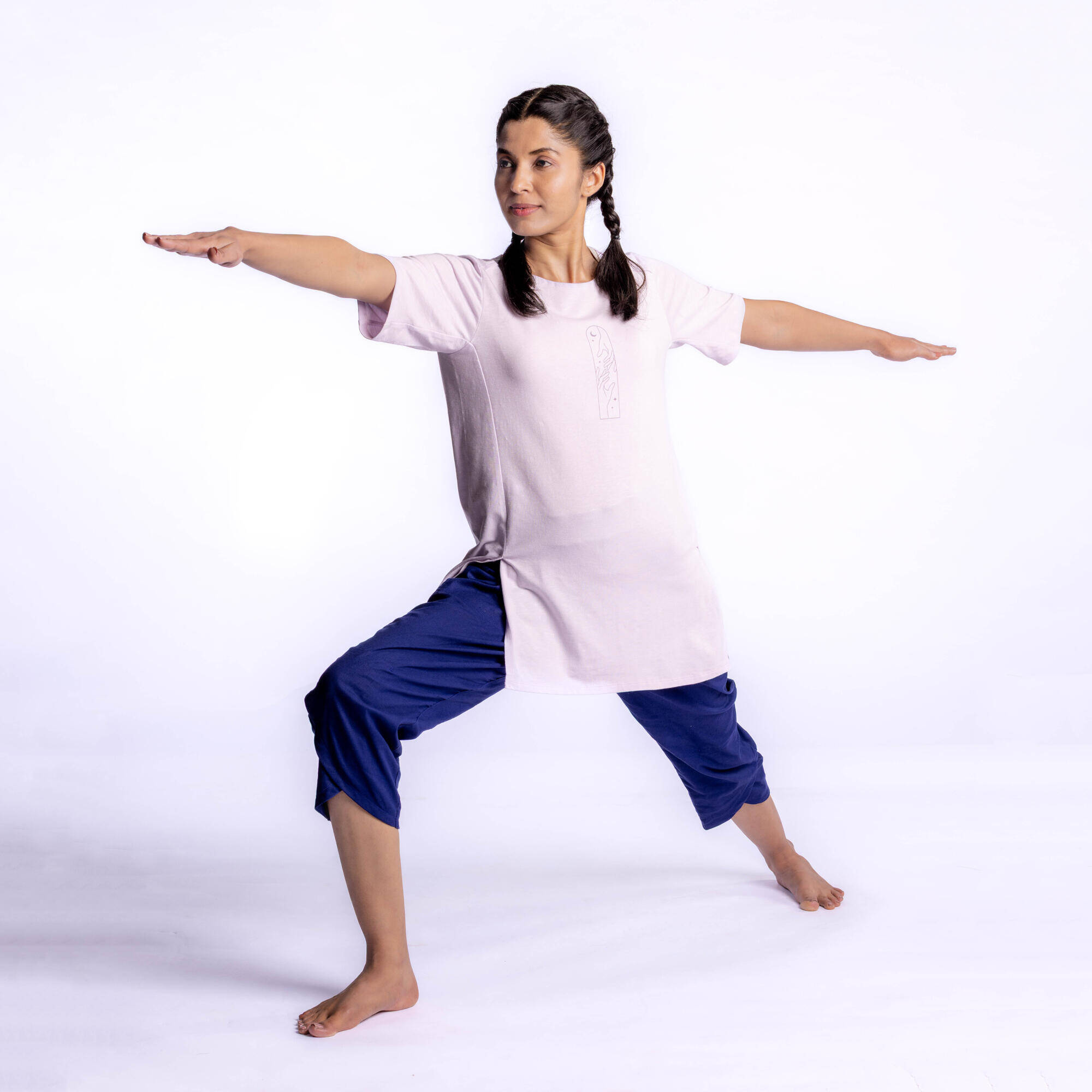 Women Cotton Kurti Gym T-Shirt Crew Neck - Lilac Purple -  4