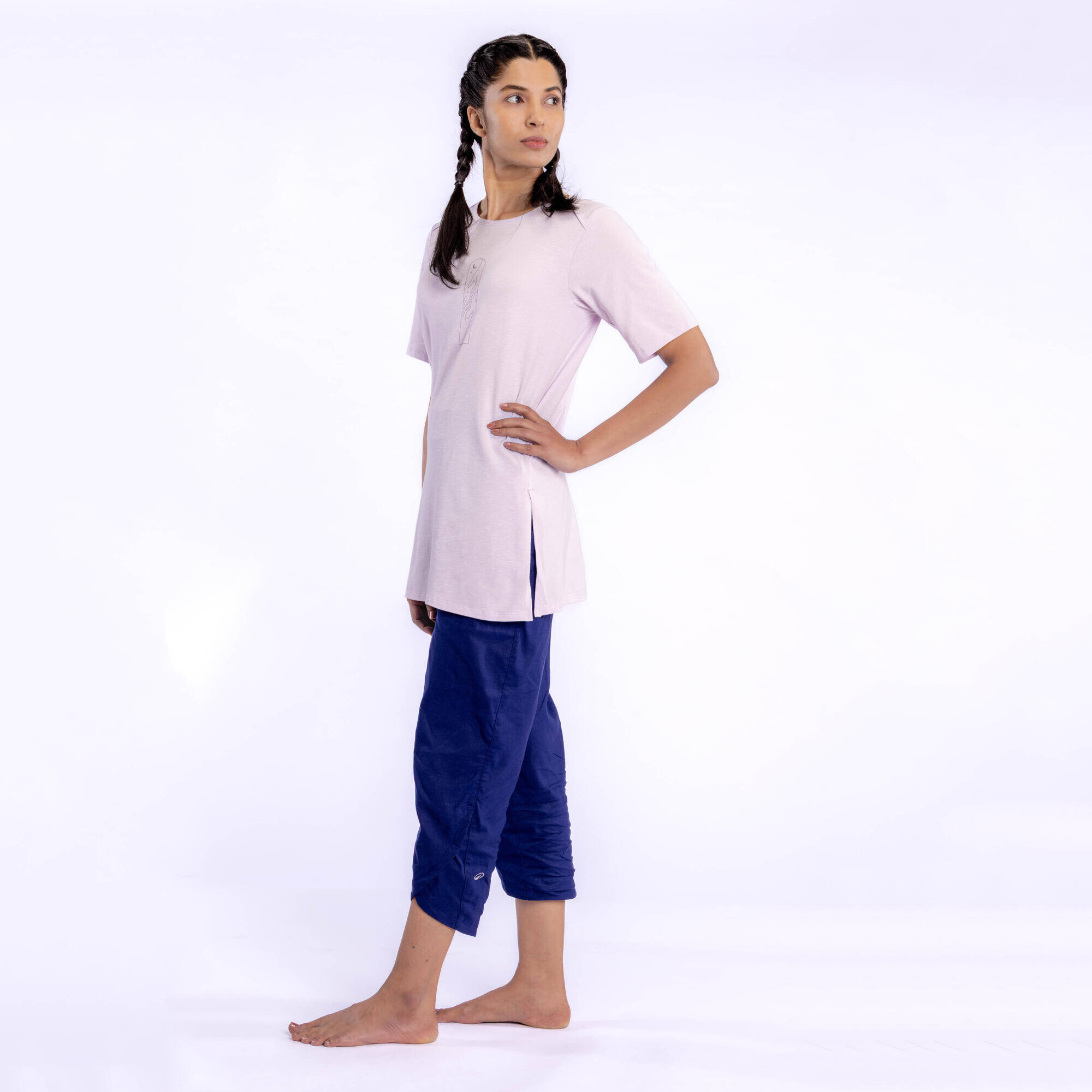 Women Cotton Kurti Gym T-Shirt Crew Neck - Lilac Purple -  5