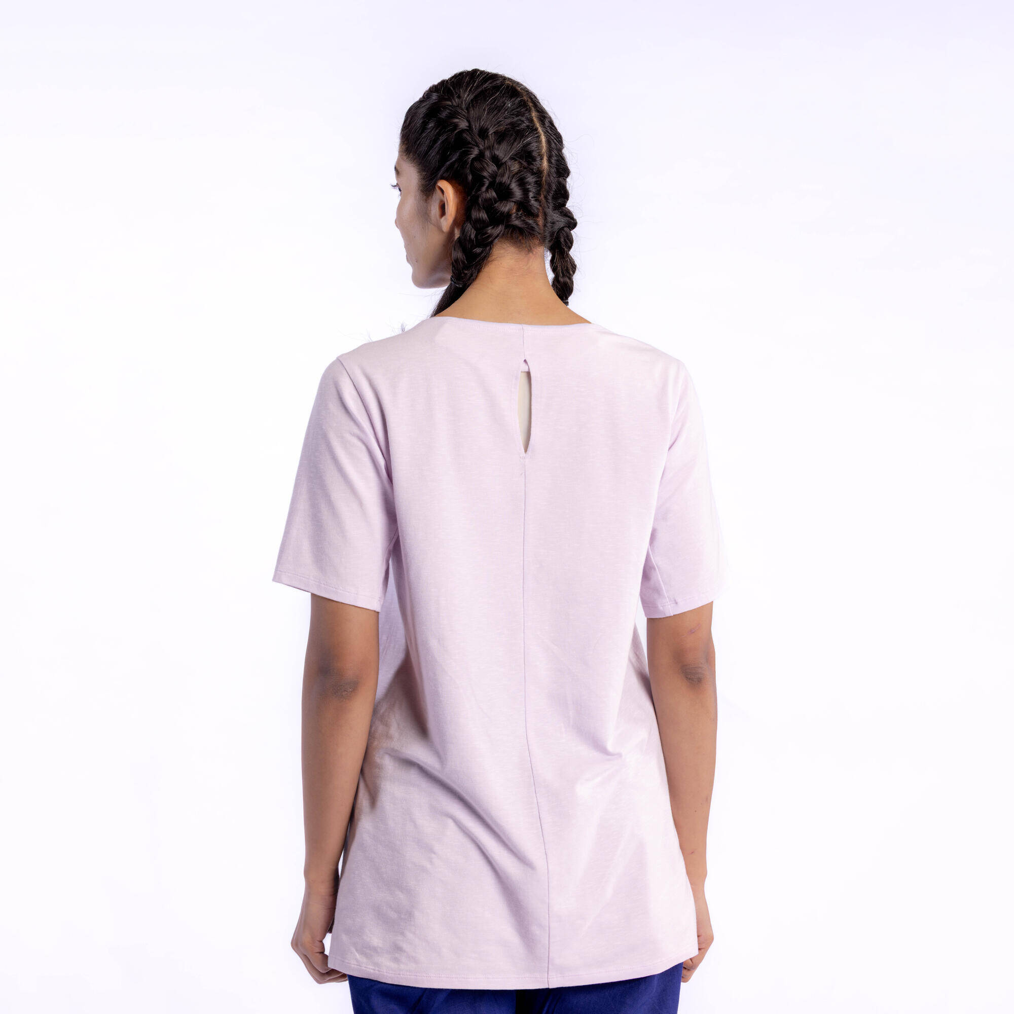 Women Cotton Kurti Gym T-Shirt Crew Neck - Lilac Purple -  3