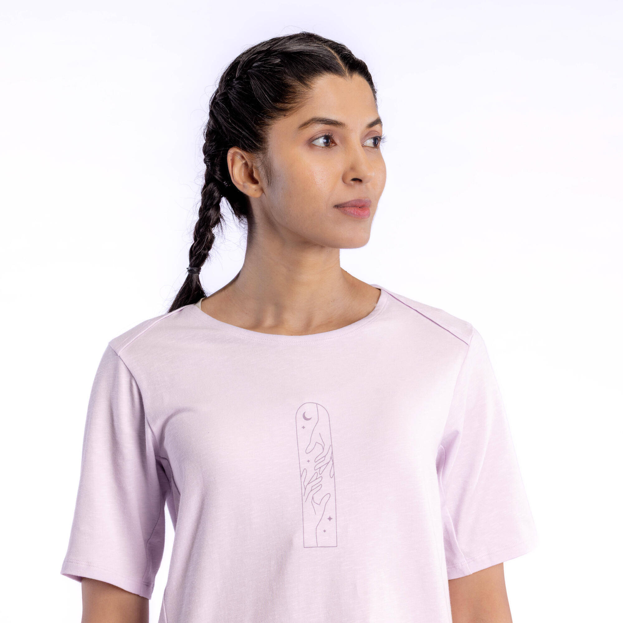 Women Cotton Kurti Gym T-Shirt Crew Neck - Lilac Purple -  2