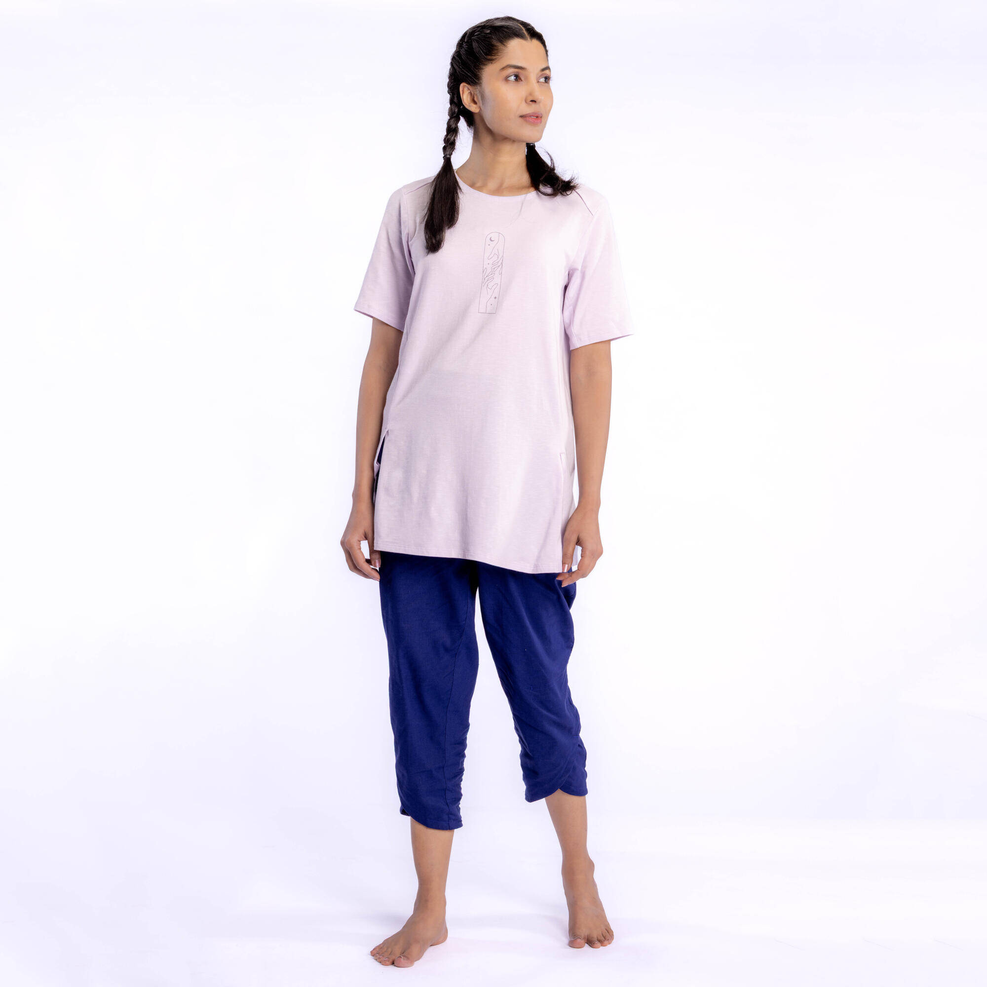 Women Cotton Kurti Gym T-Shirt Crew Neck - Lilac Purple -  1