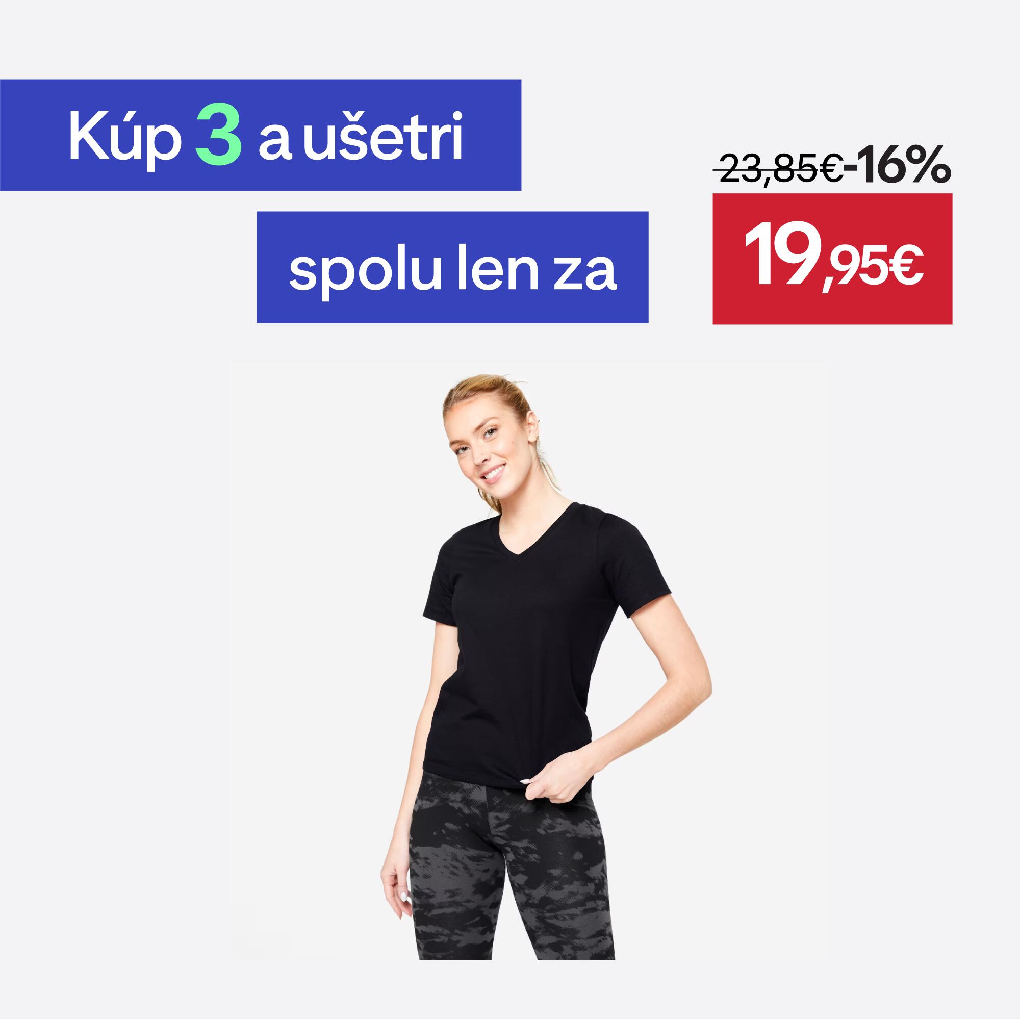 NYAMBA Dámske tričko na fitness s výstrihom do V, bavlnené, čierne XS