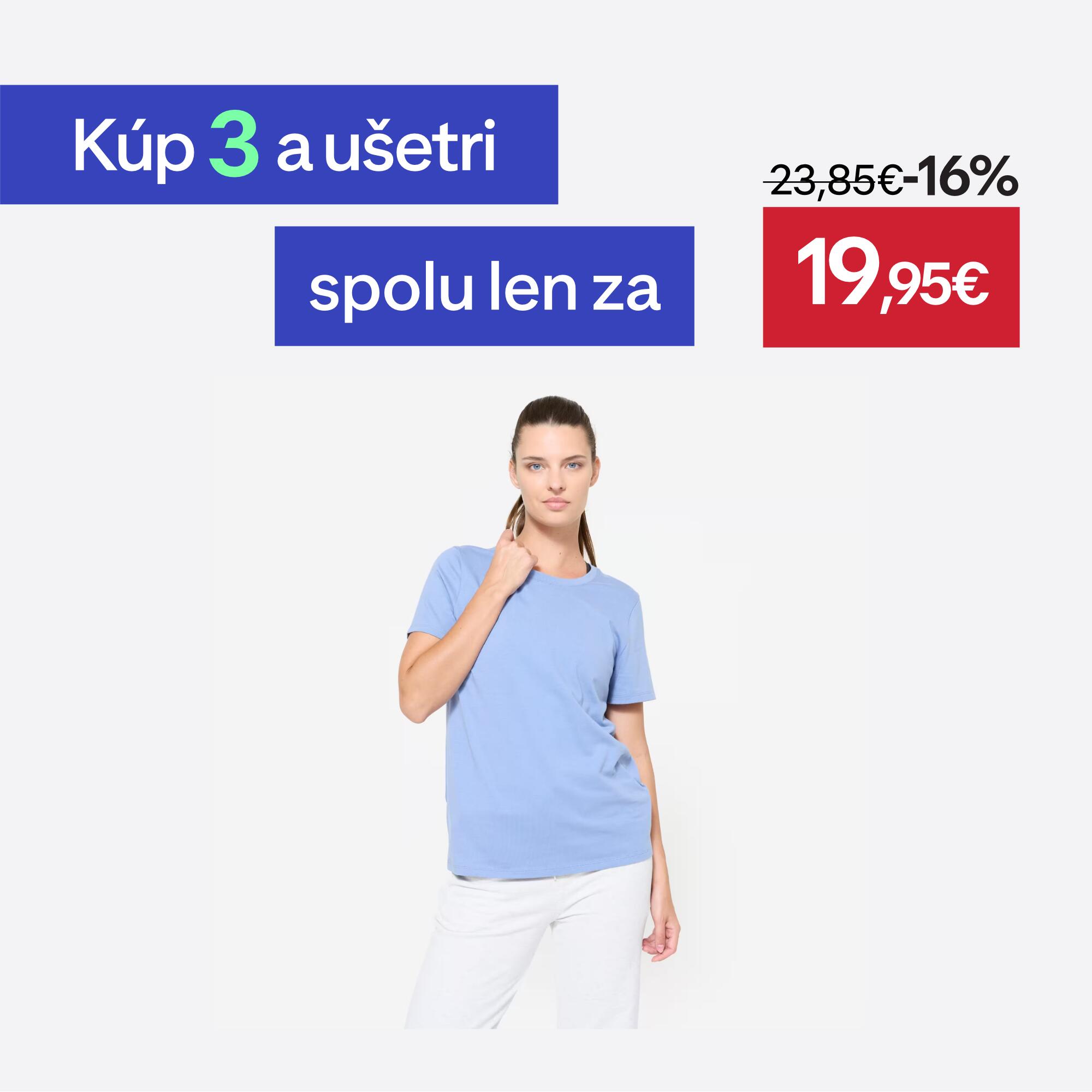 DOMYOS Dámske bavlnené tričko s okrúhlym výstrihom modré XS