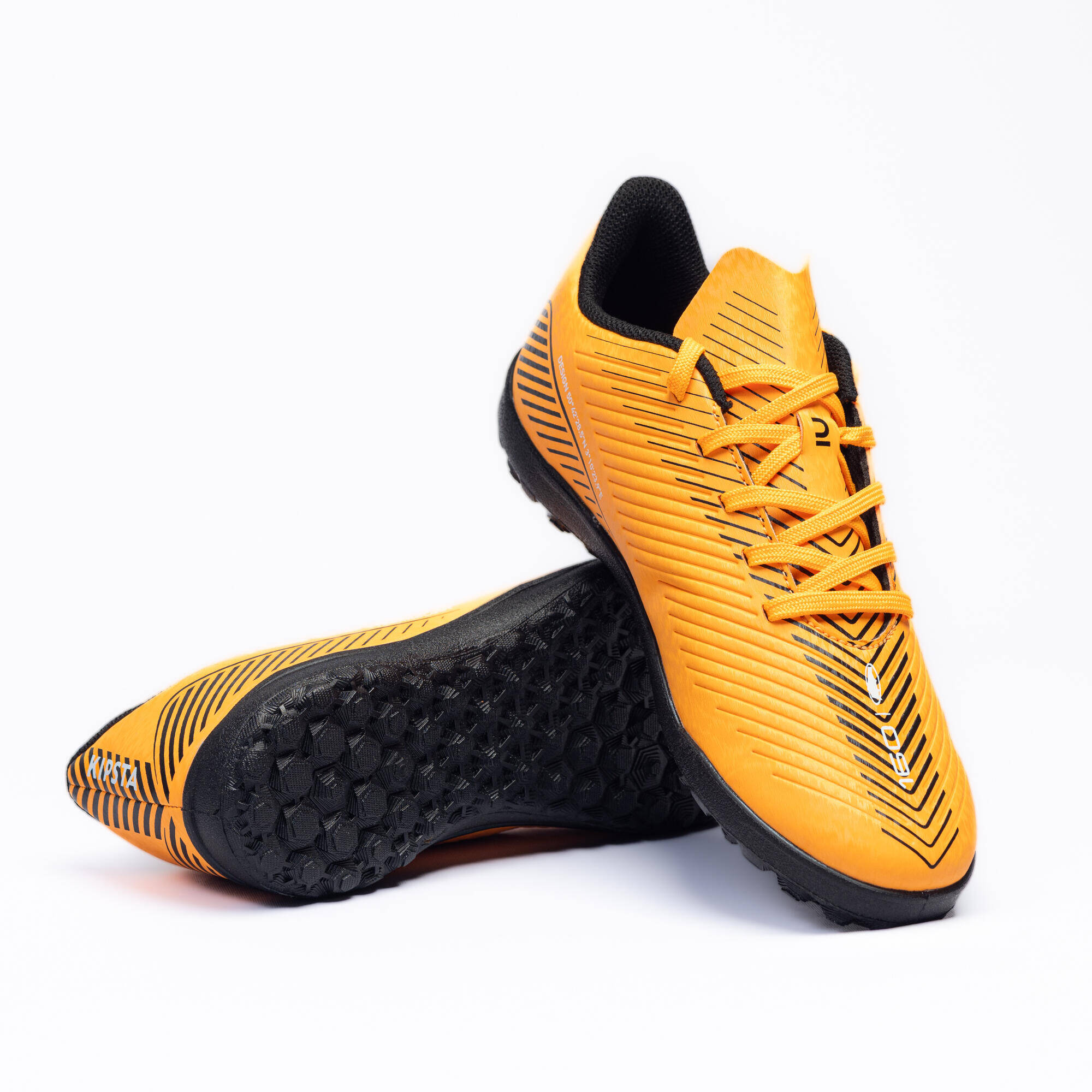 Kids' Natural Pitch Lace-Up Football Boots 160 - Orange/Black -  3