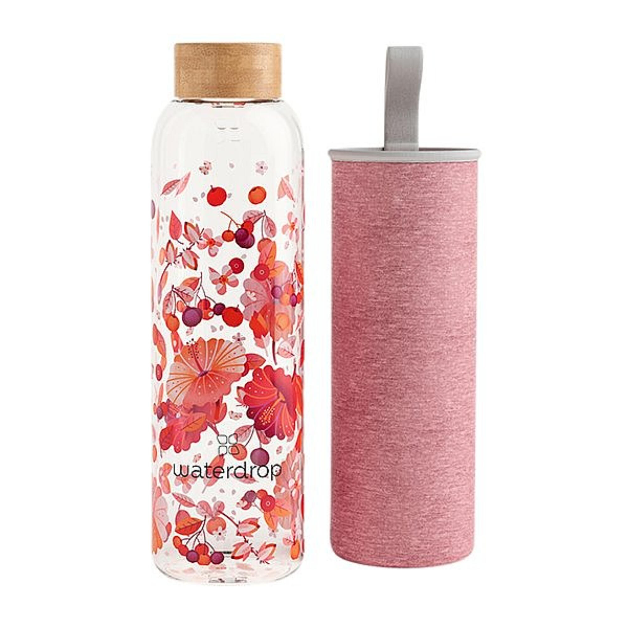 WATERDROP Glass Bottle RELAX 600ml - Red Melange Sleeve