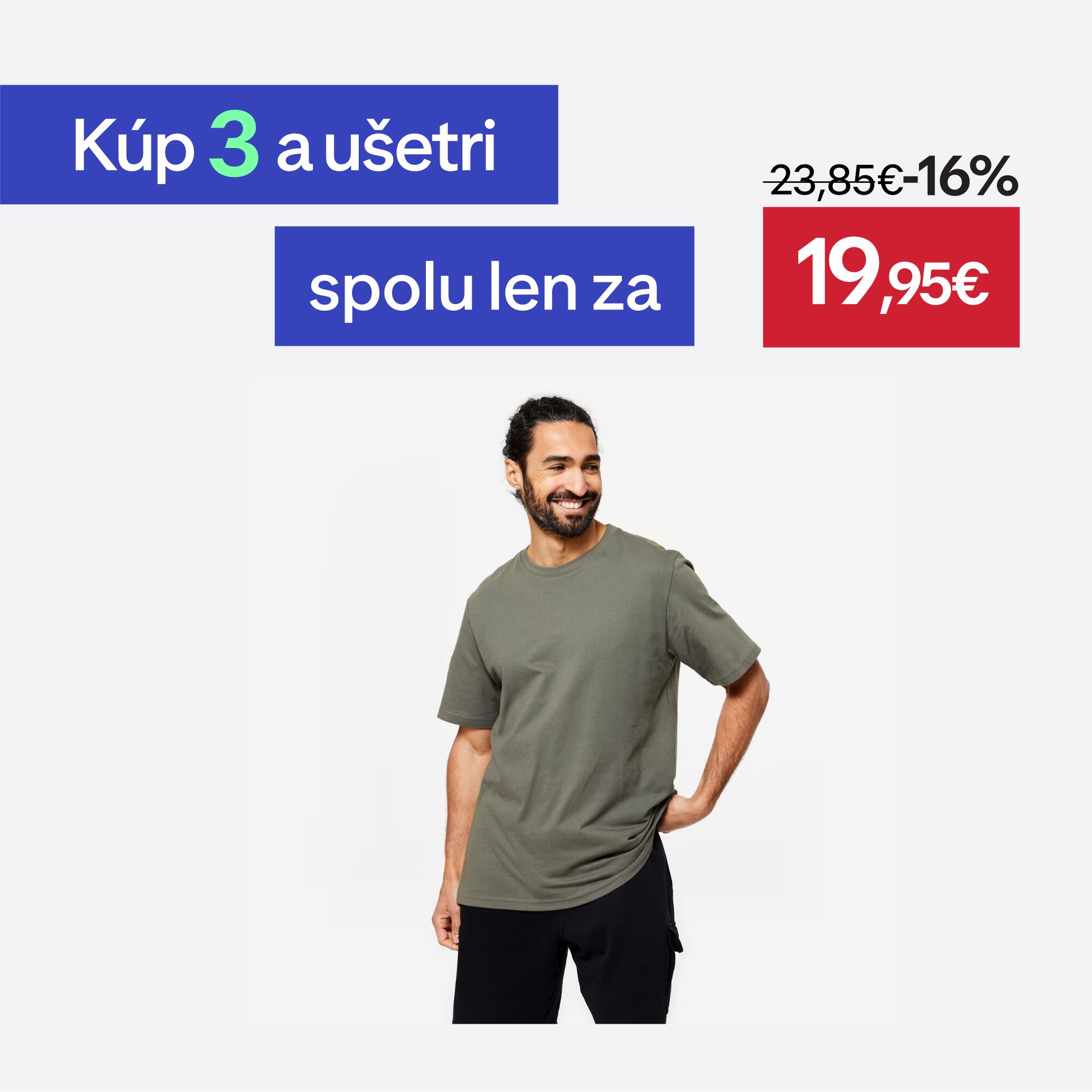 DOMYOS Pánske tričko na fitness 500 Essentials kaki S
