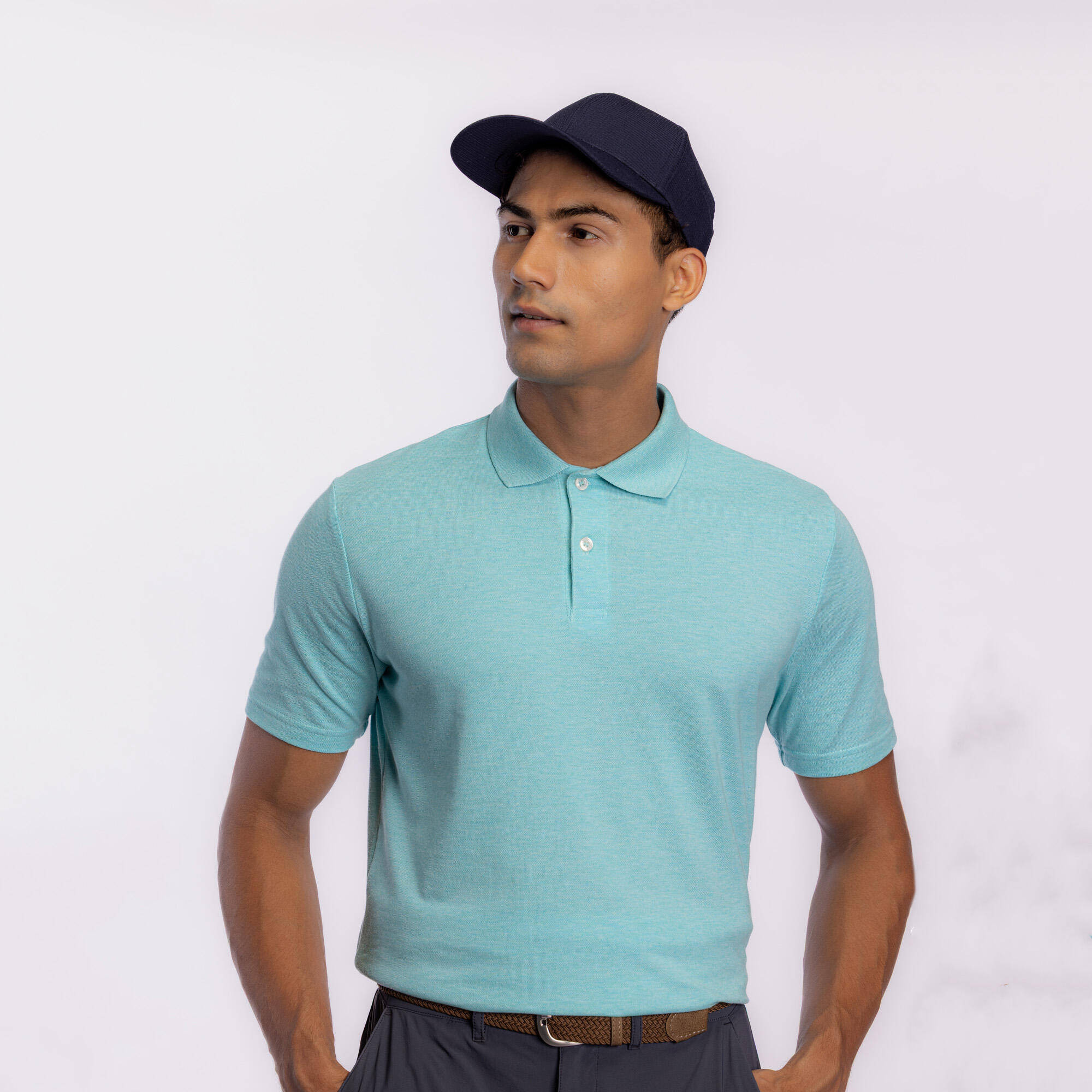 Men’s golf cotton short-sleeved polo shirt - MW100 Turquoise -  5
