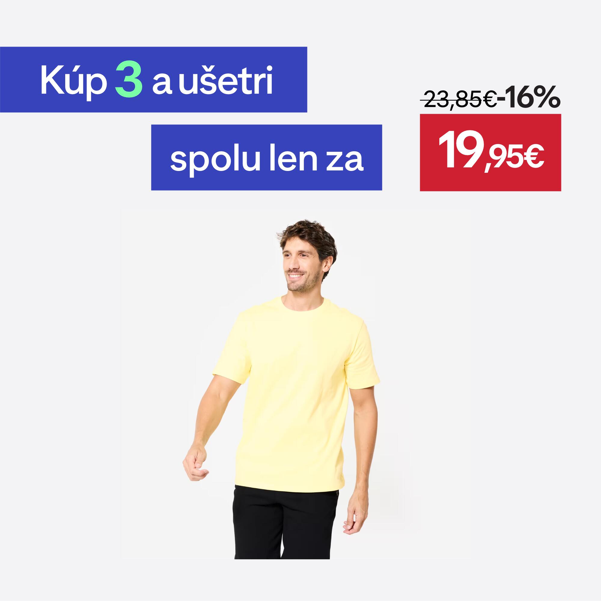 DOMYOS Pánske tričko na fitness, priedušné, žltá pastelová S