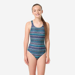 Maillot de bain 1 pièce natation fille ado, Vega rayures bleu
