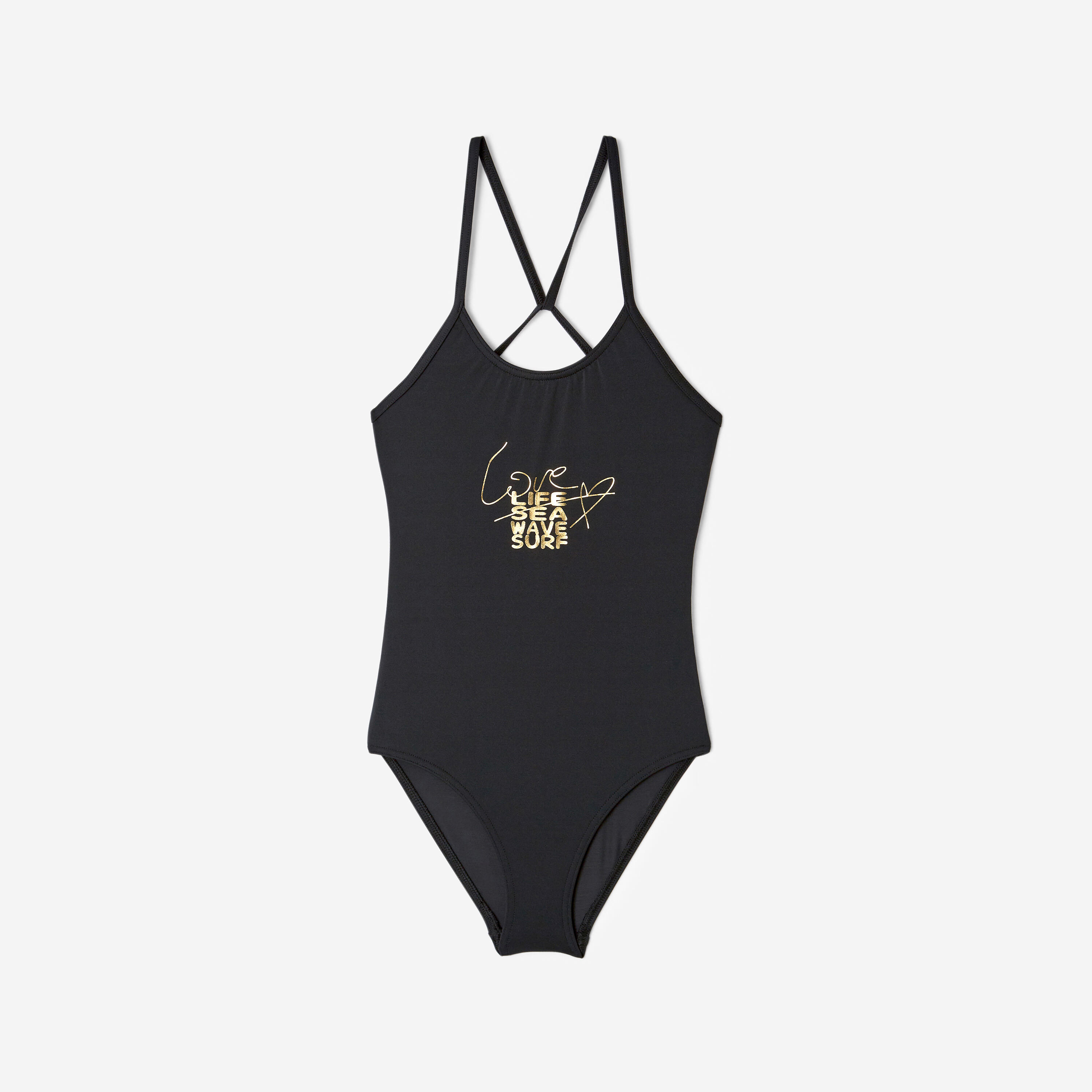 Maillot 1 pièce surf fille, Hiloe Signature noir 6/9
