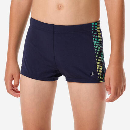 Boxer de bain natation Garçon ado, Fiti bleu corner jaune