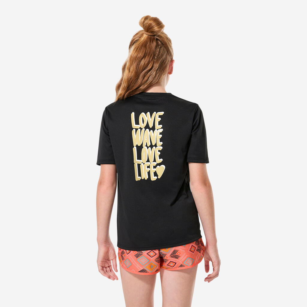 Kids’ surfing short sleeve UV-protection t-shirt - 100 Love black